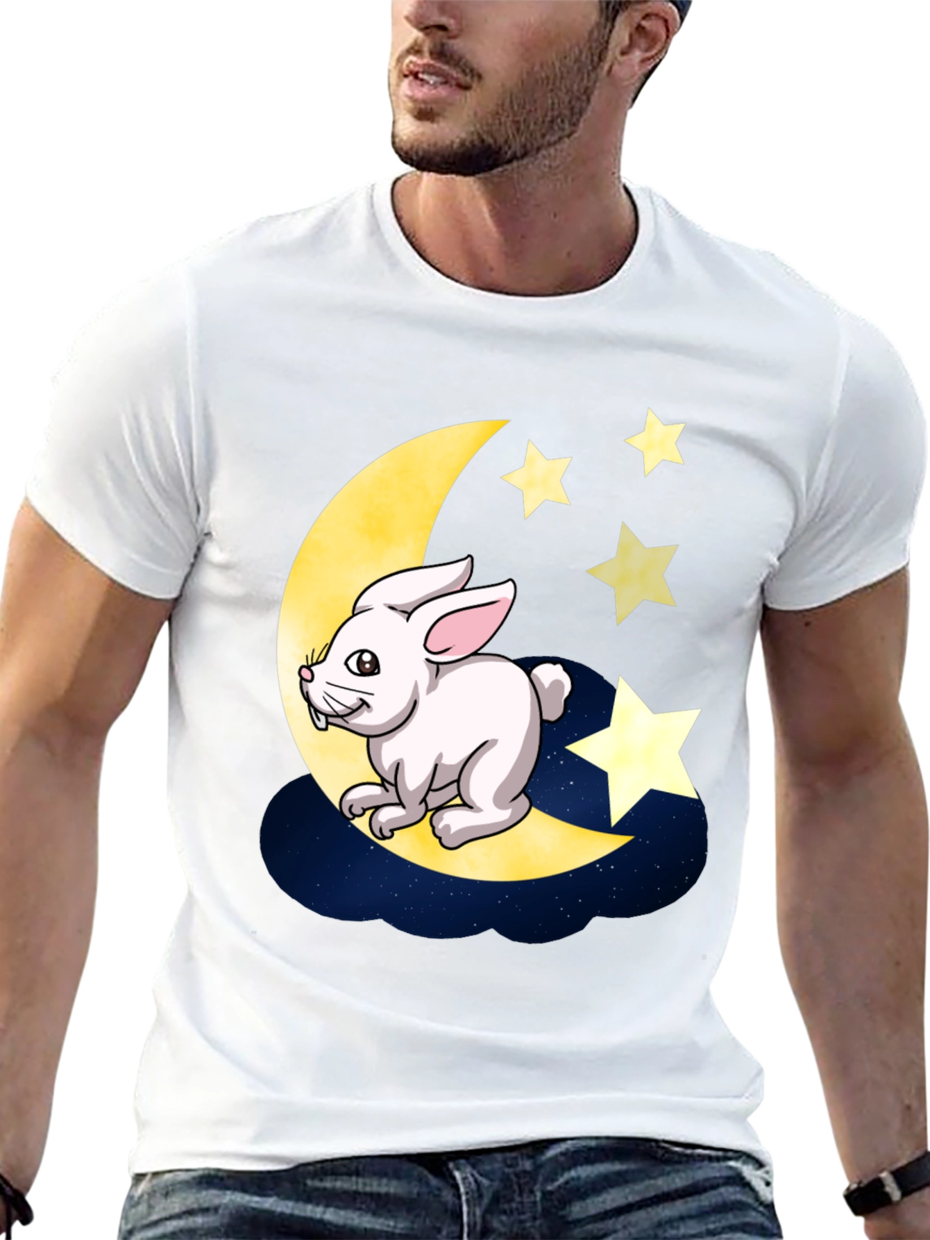 Black Moon Rabbit Graphic Tee - Black Cotton T-Shirt view 13