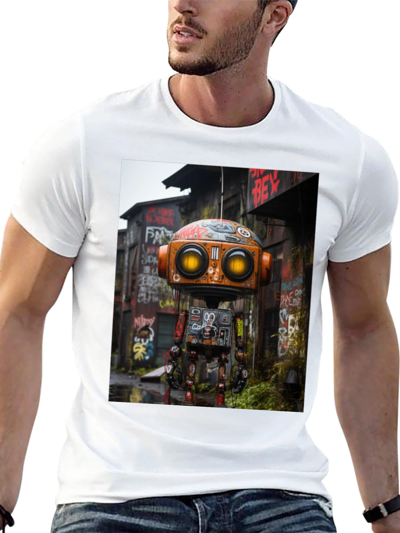 Black Urban Robot T-Shirt - Unique Graphic Tee view 13