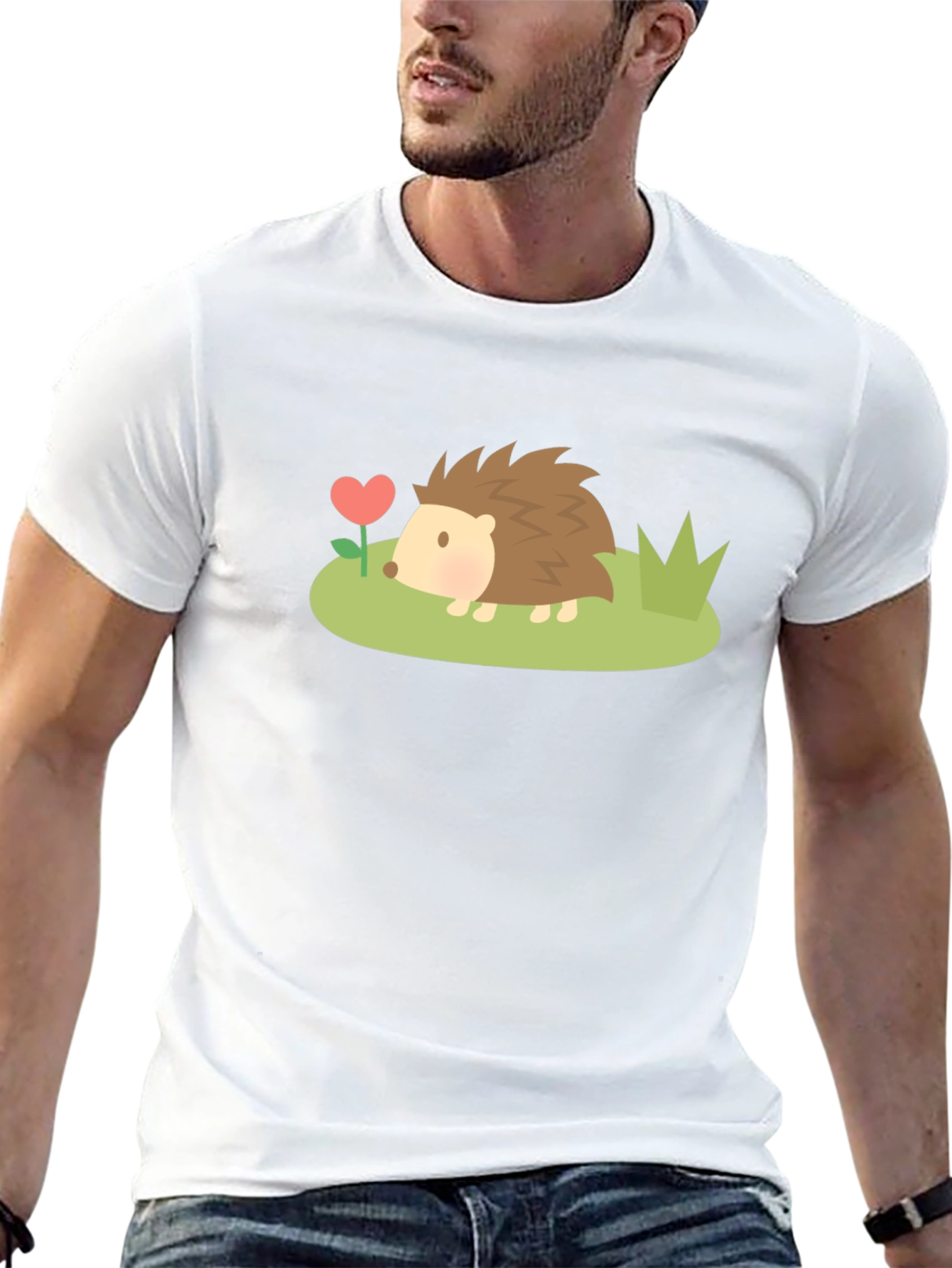 Black Cute Hedgehog Heart Flower Graphic T-Shirt view 13