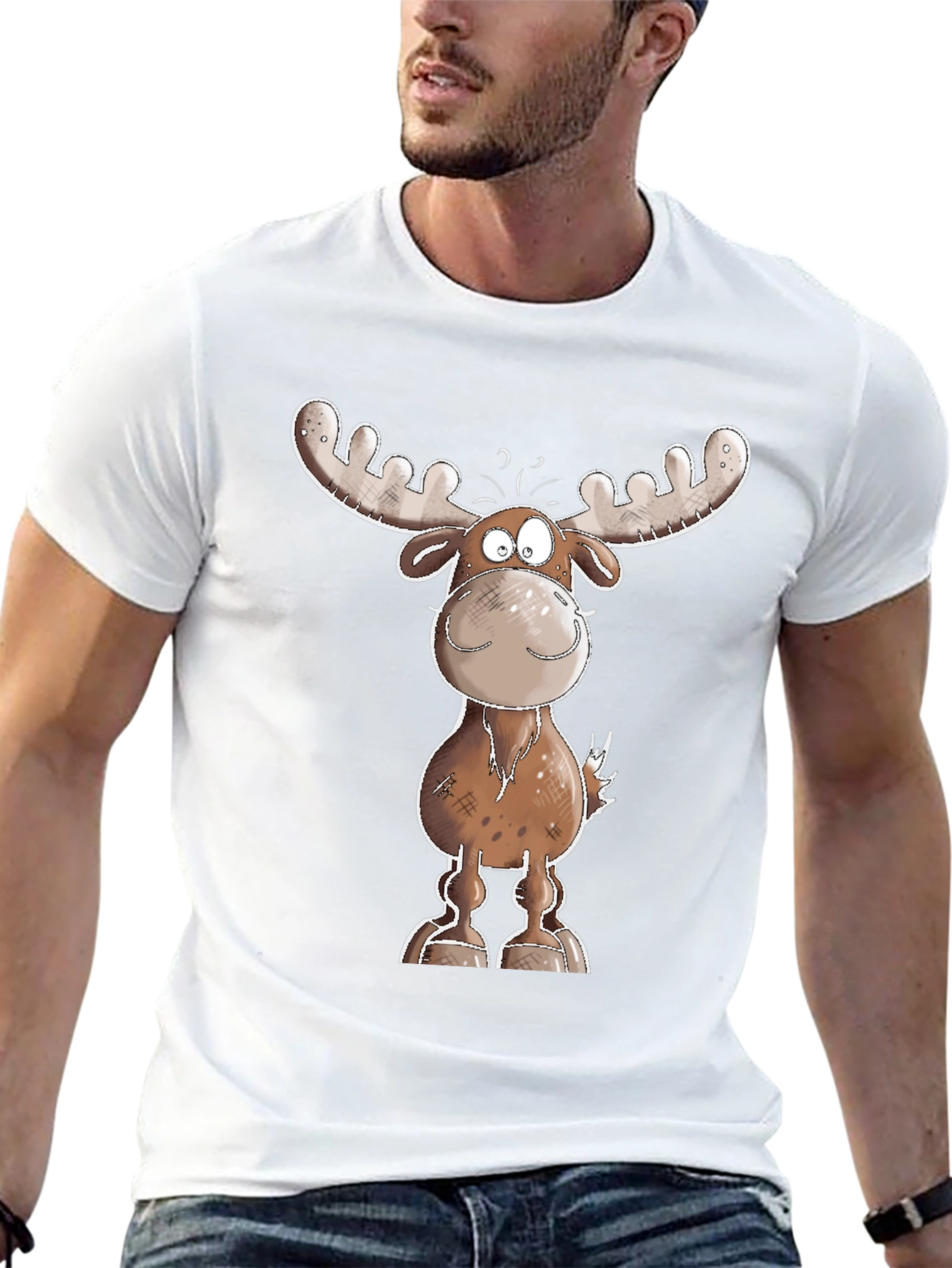 Black Cartoon Moose Graphic Tee - Black T-Shirt view 13