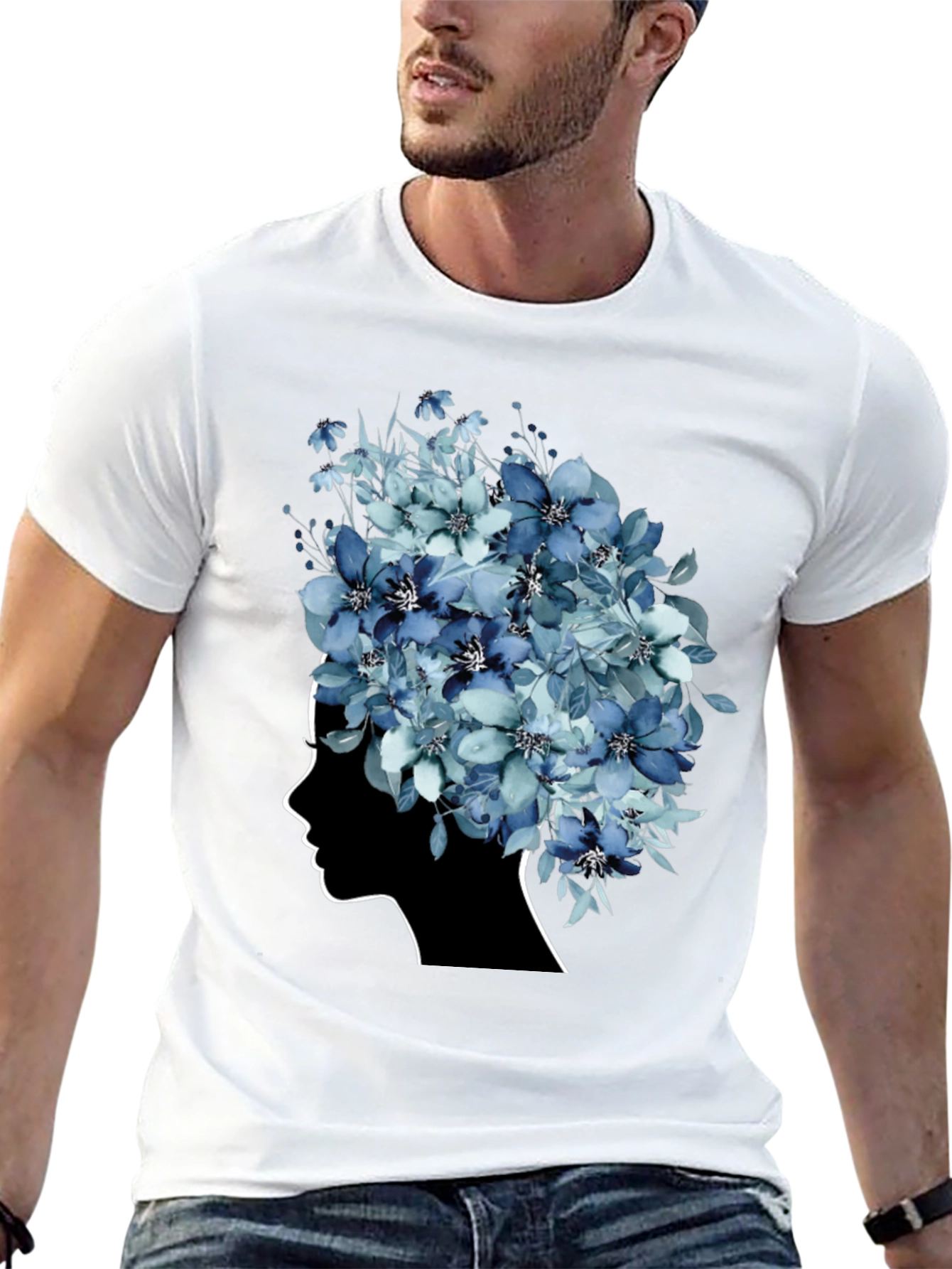 Black Floral Silhouette Graphic Tee - Modern Artistic Design view 13