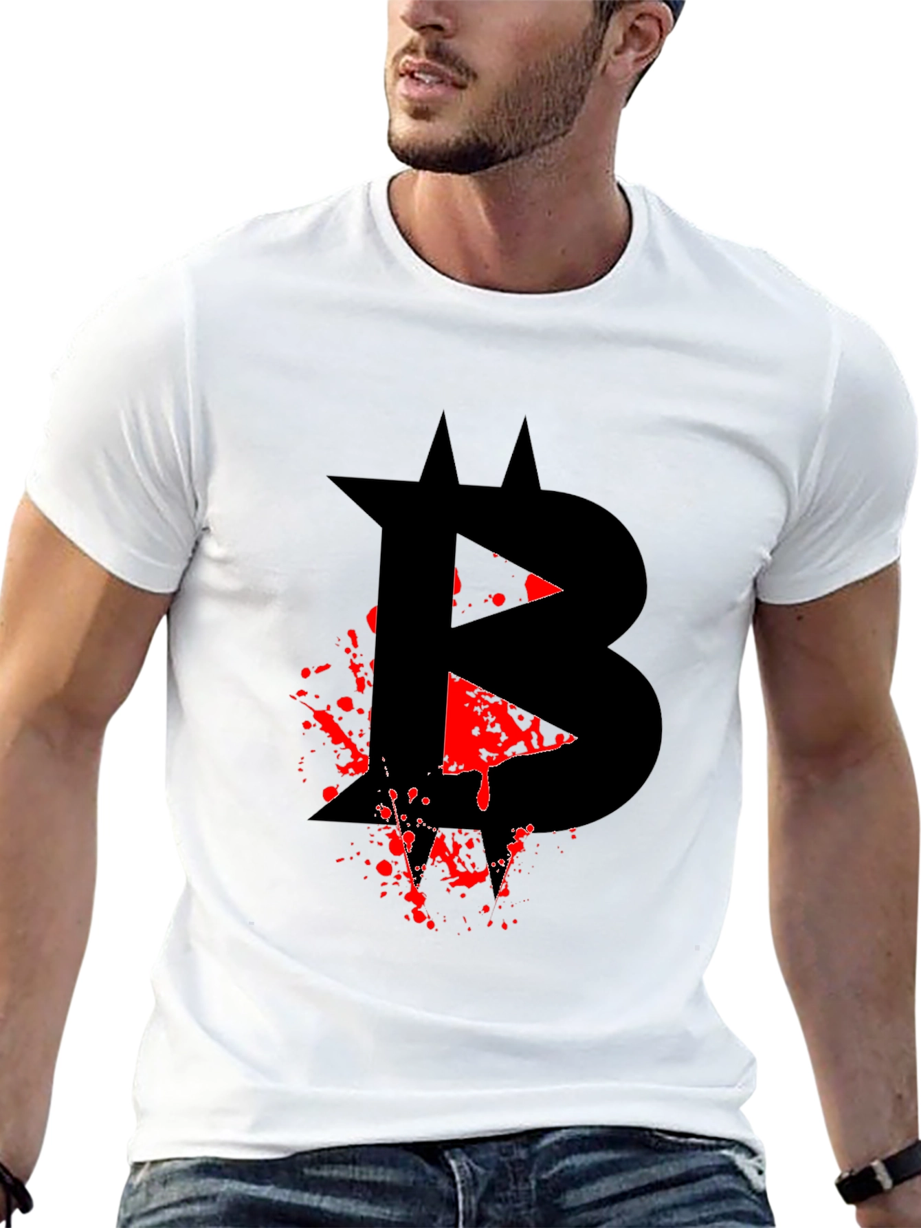 Black Bitcoin Blood Splatter Graphic Black T-Shirt view 13