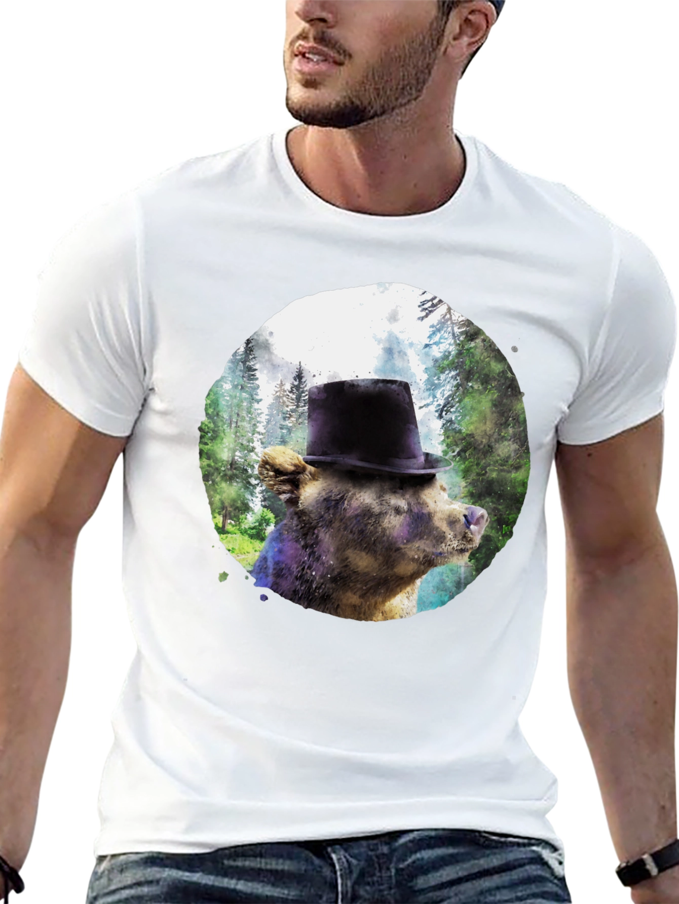 Black Bear in Top Hat Graphic Tee - Unique Forest Design view 13