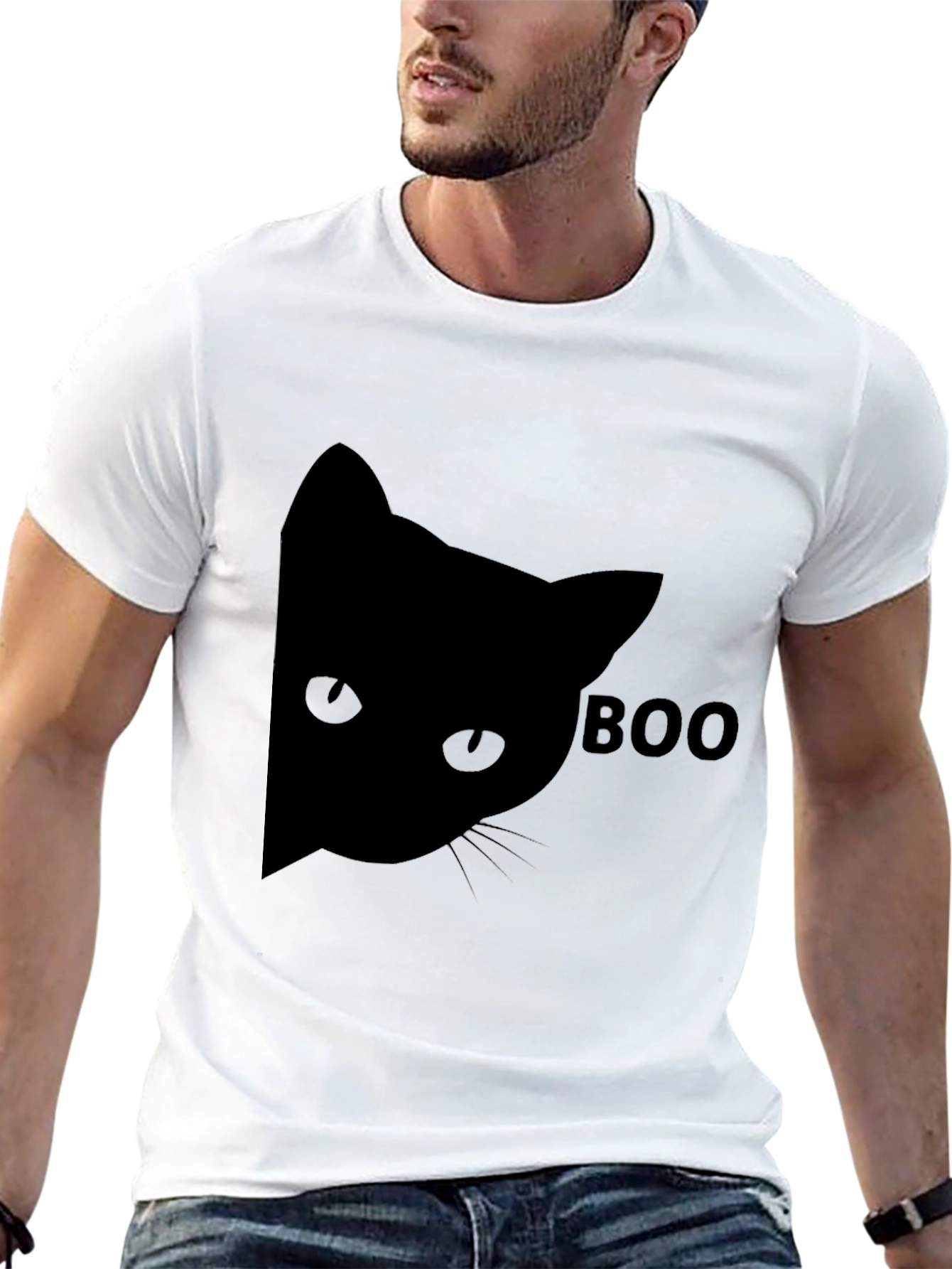Black Boo Cat Black Tee - Halloween Fun view 13