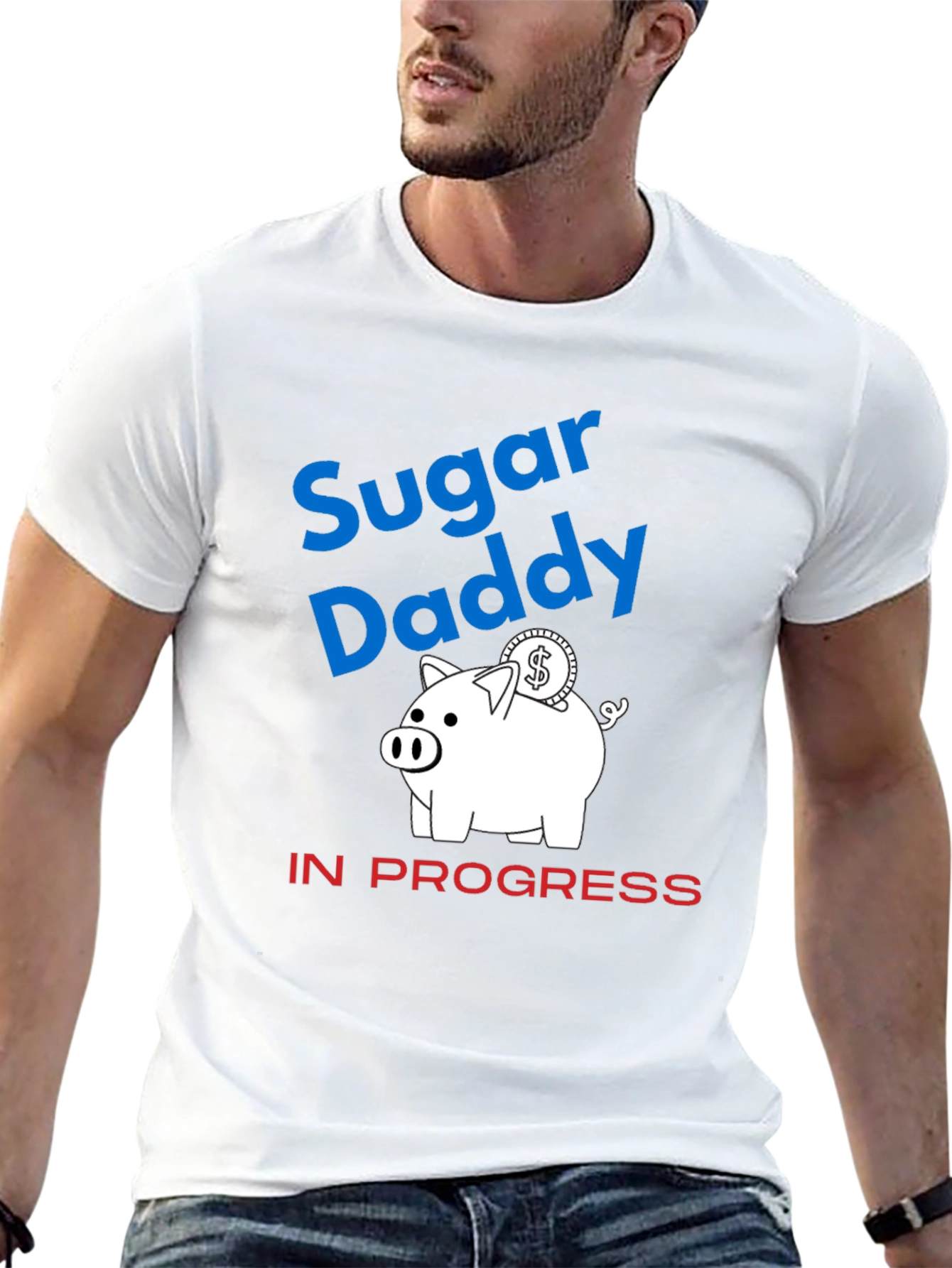 Black Sugar Daddy in Progress Piggy Bank Funny Graphic T-Shirt view 13