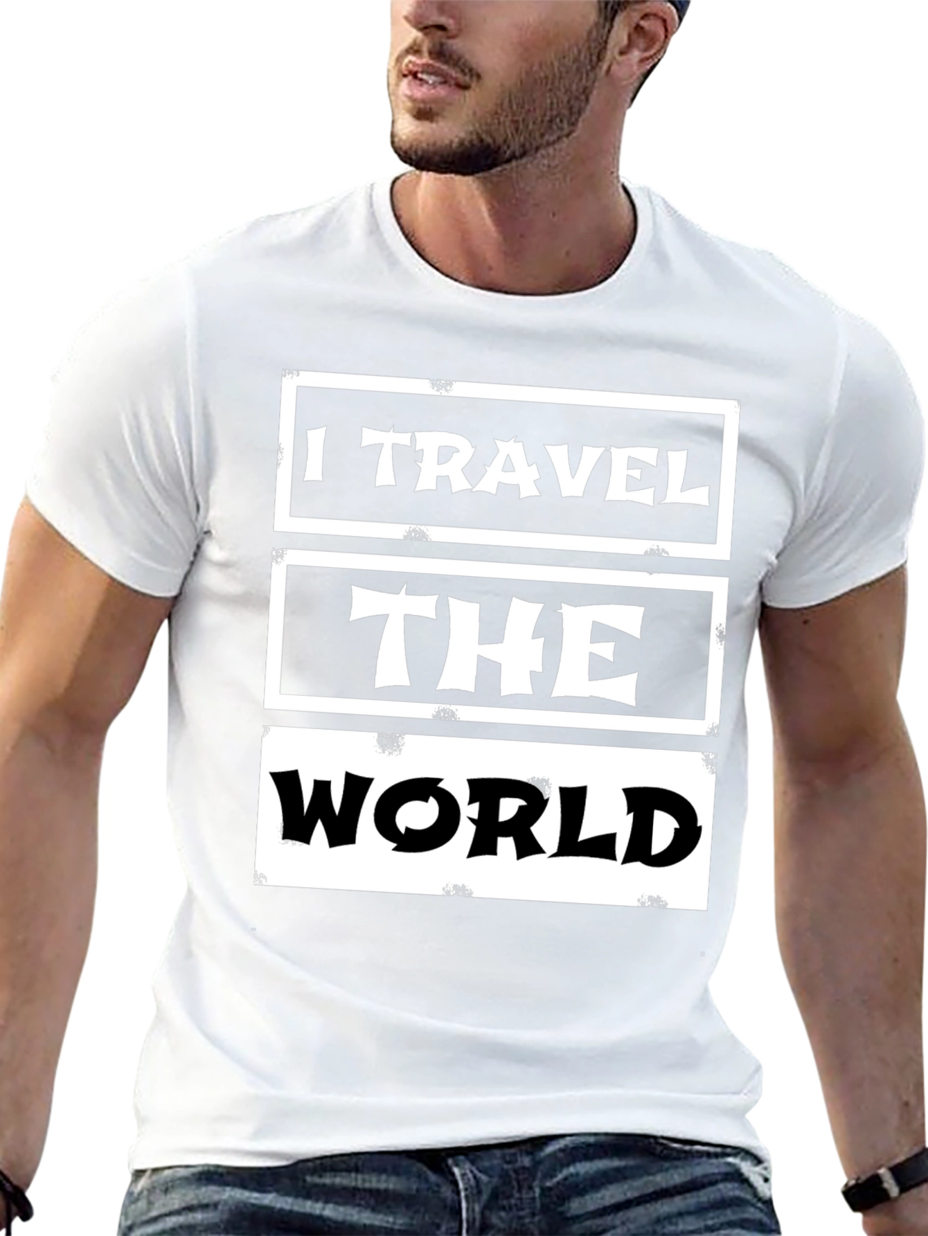 Black I Travel The World Graphic Tee - Black Cotton Casual T-Shirt view 13