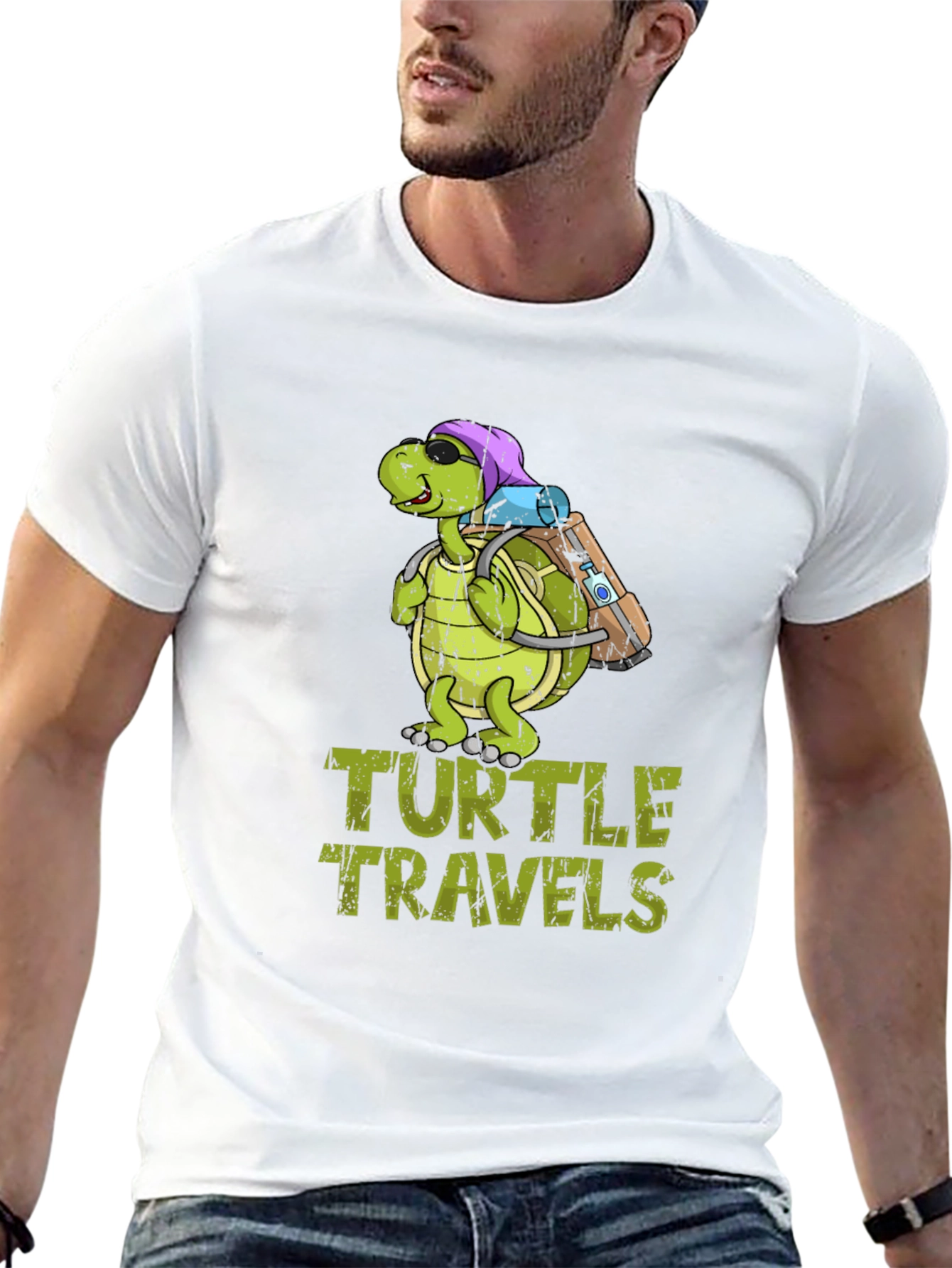 Black Turtle Travels T-Shirt, Funny Cartoon Graphic Tee view 13