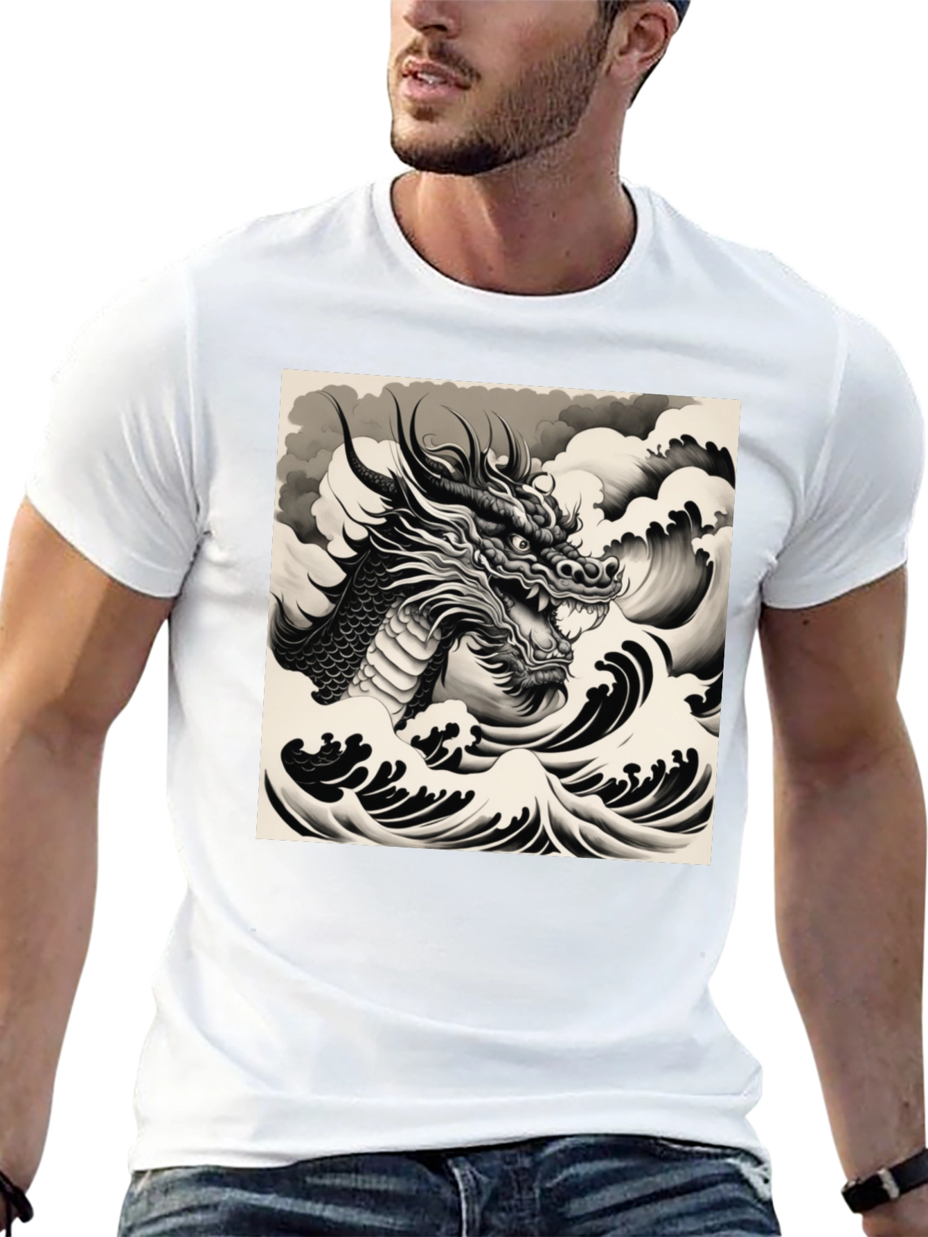 Black Dragon & Waves Graphic Tee - Black view 13