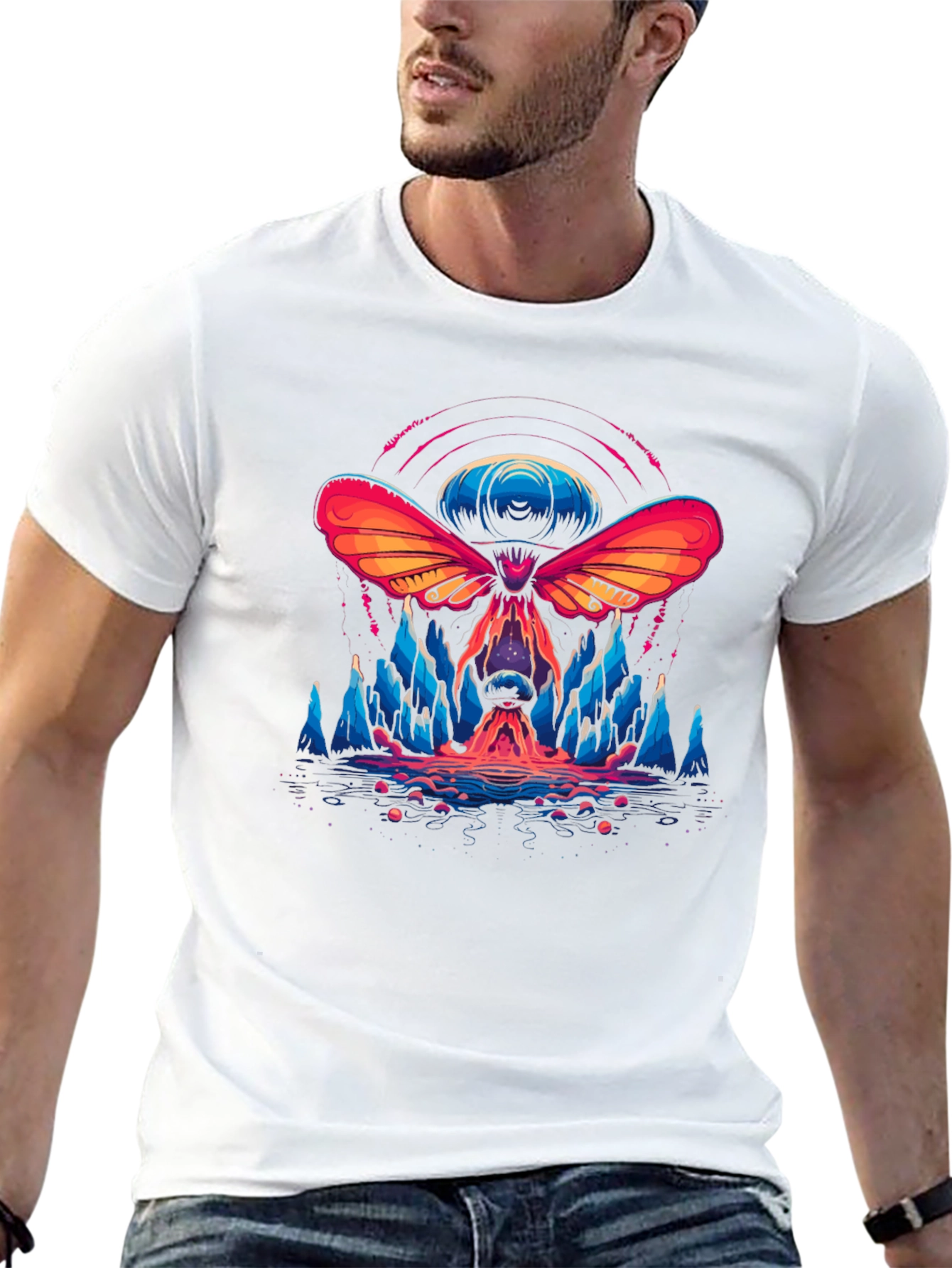 Black Psychedelic Moth Graphic T-Shirt - Black view 13