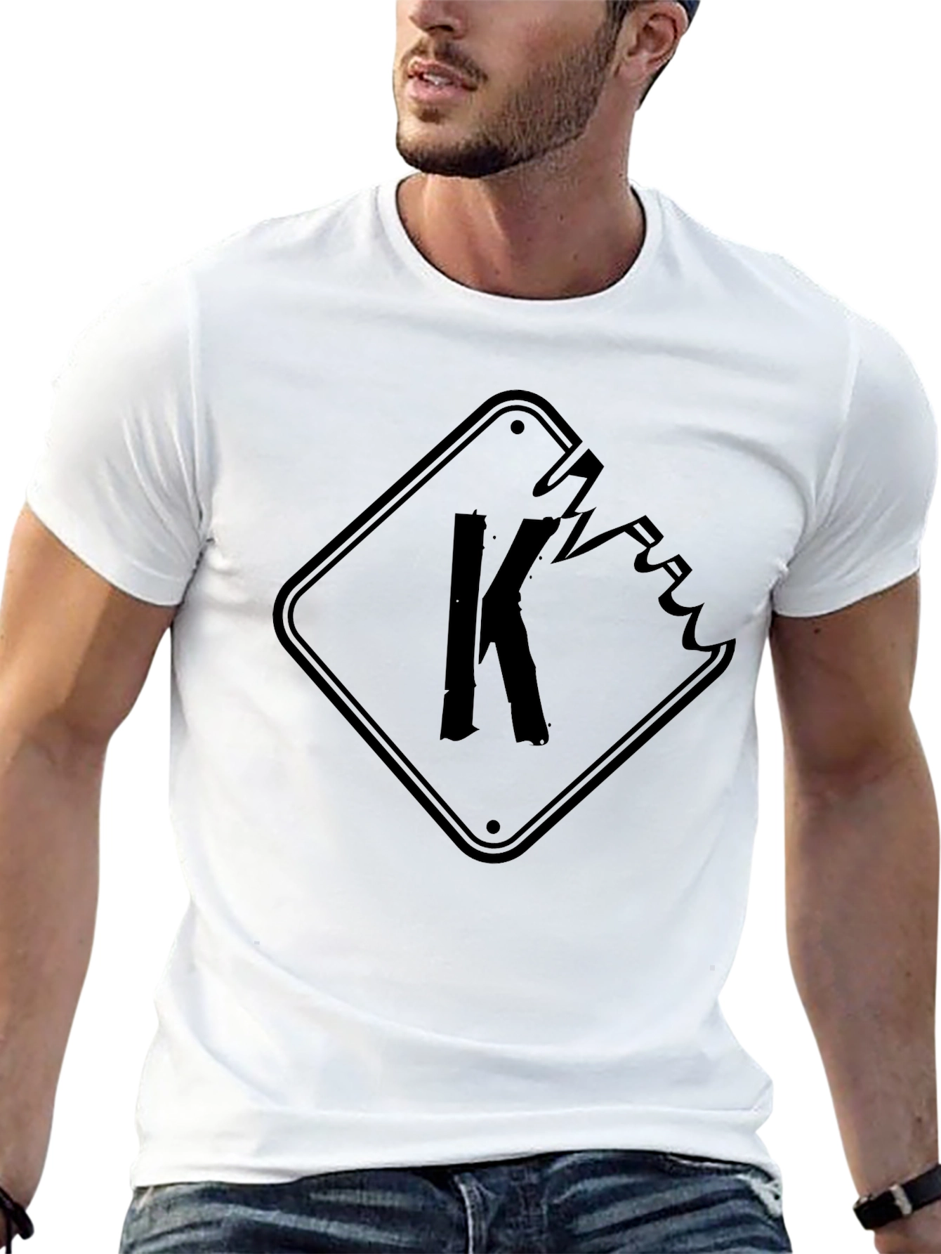 Distressed K Symbol Graphic Tee - Cool Black Shirt - 13