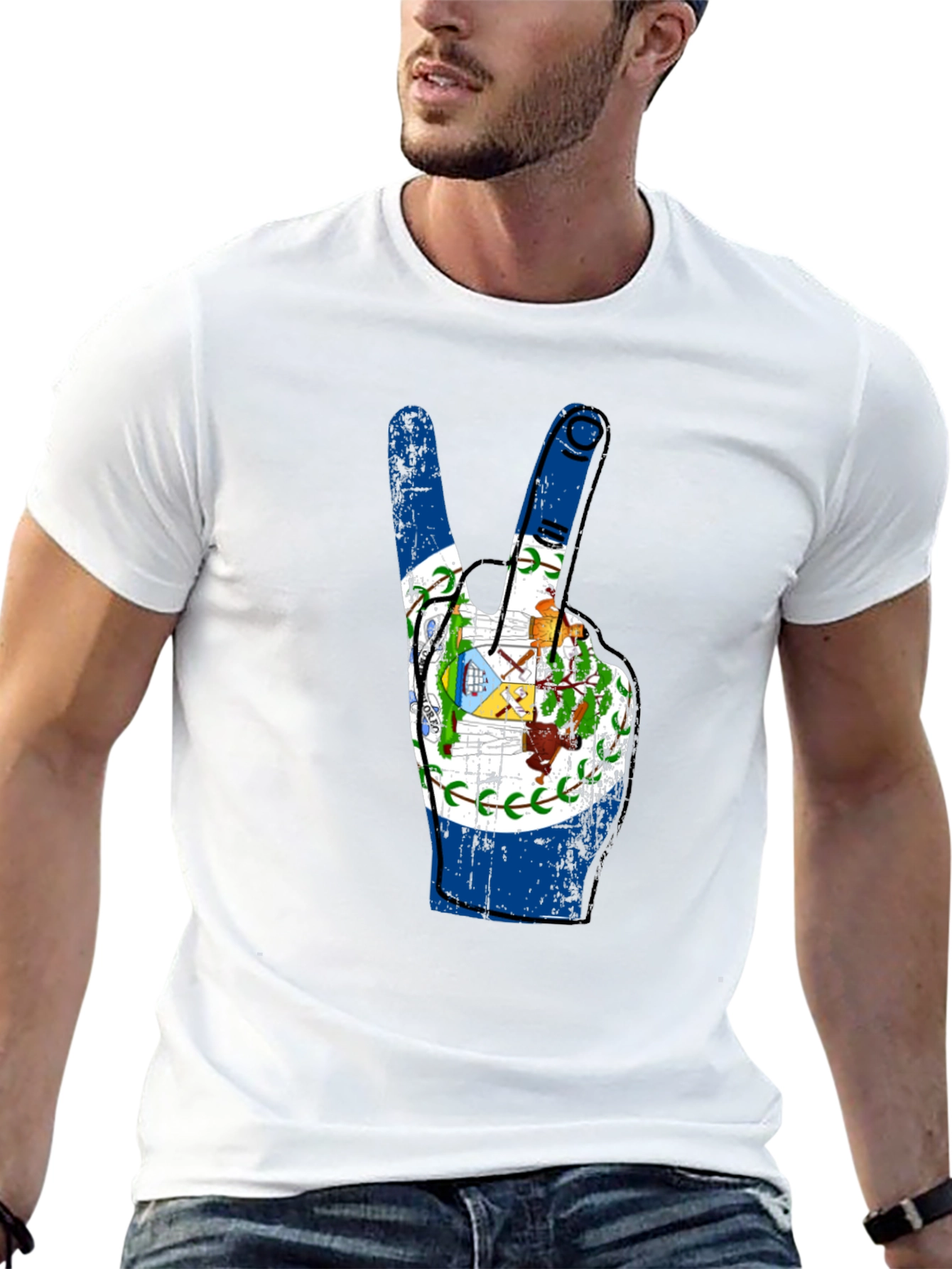 Belize Flag Peace Sign T-Shirt - 13