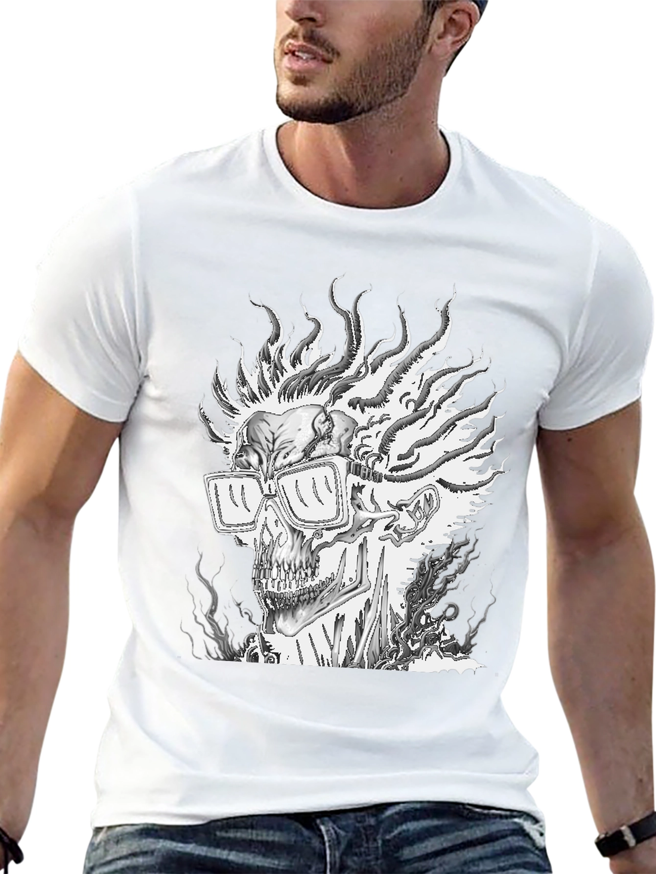 Black Flaming Skull Graphic Tee - Men's Black T-Shirt view 13