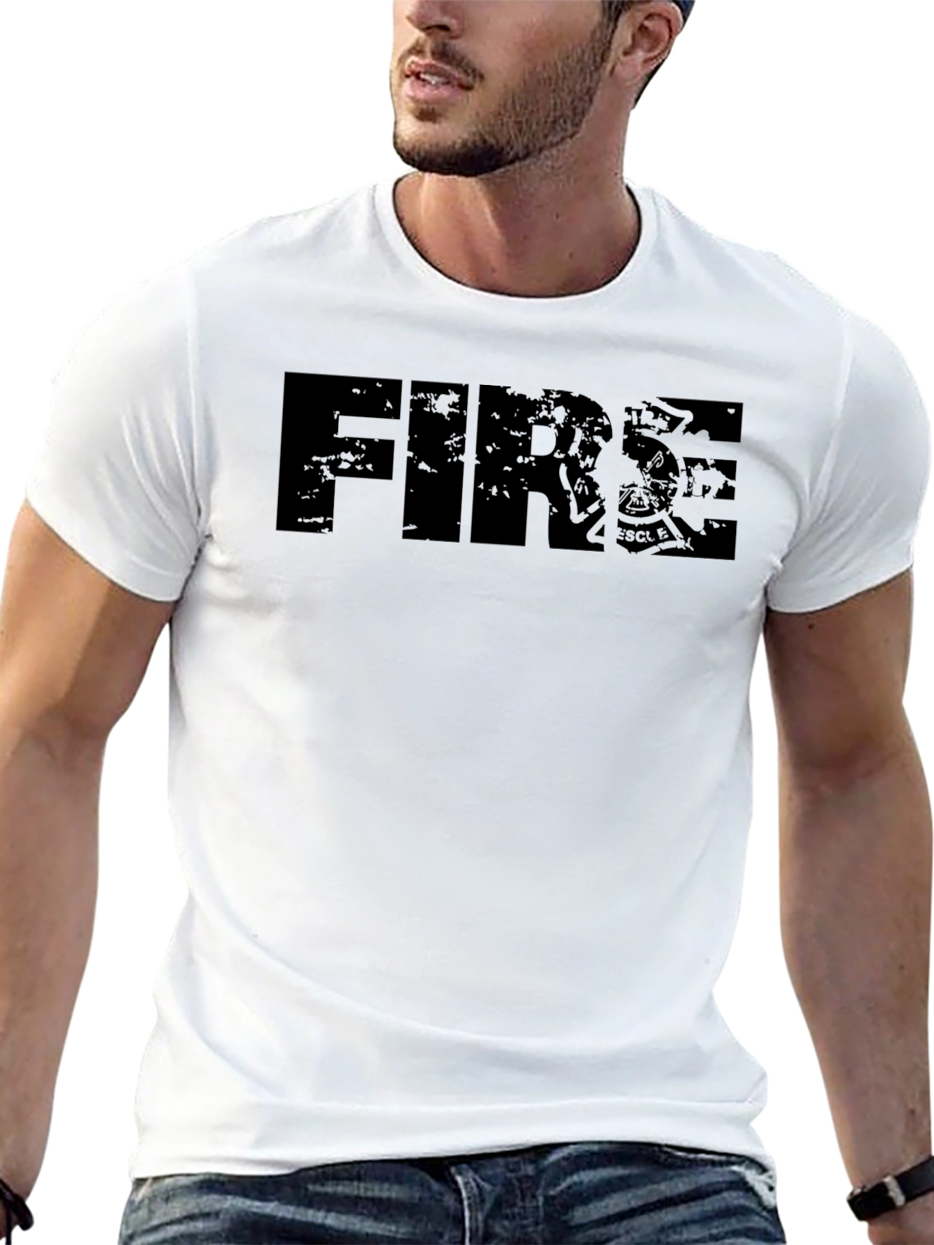 Black Distressed FIRE Graphic T-Shirt - Black view 13
