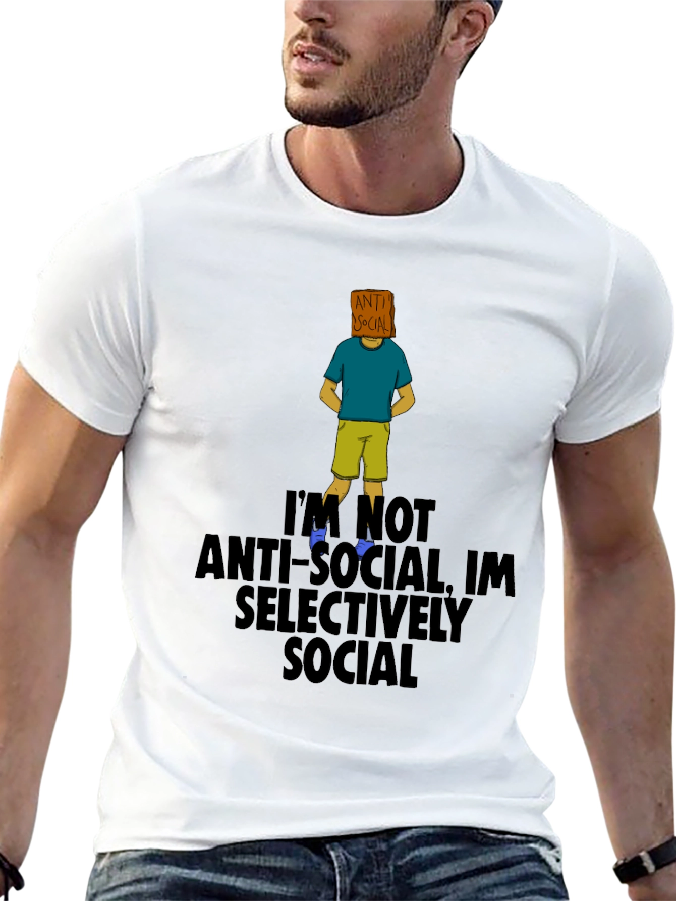 Black Anti-Social Selectively Social T-Shirt view 13