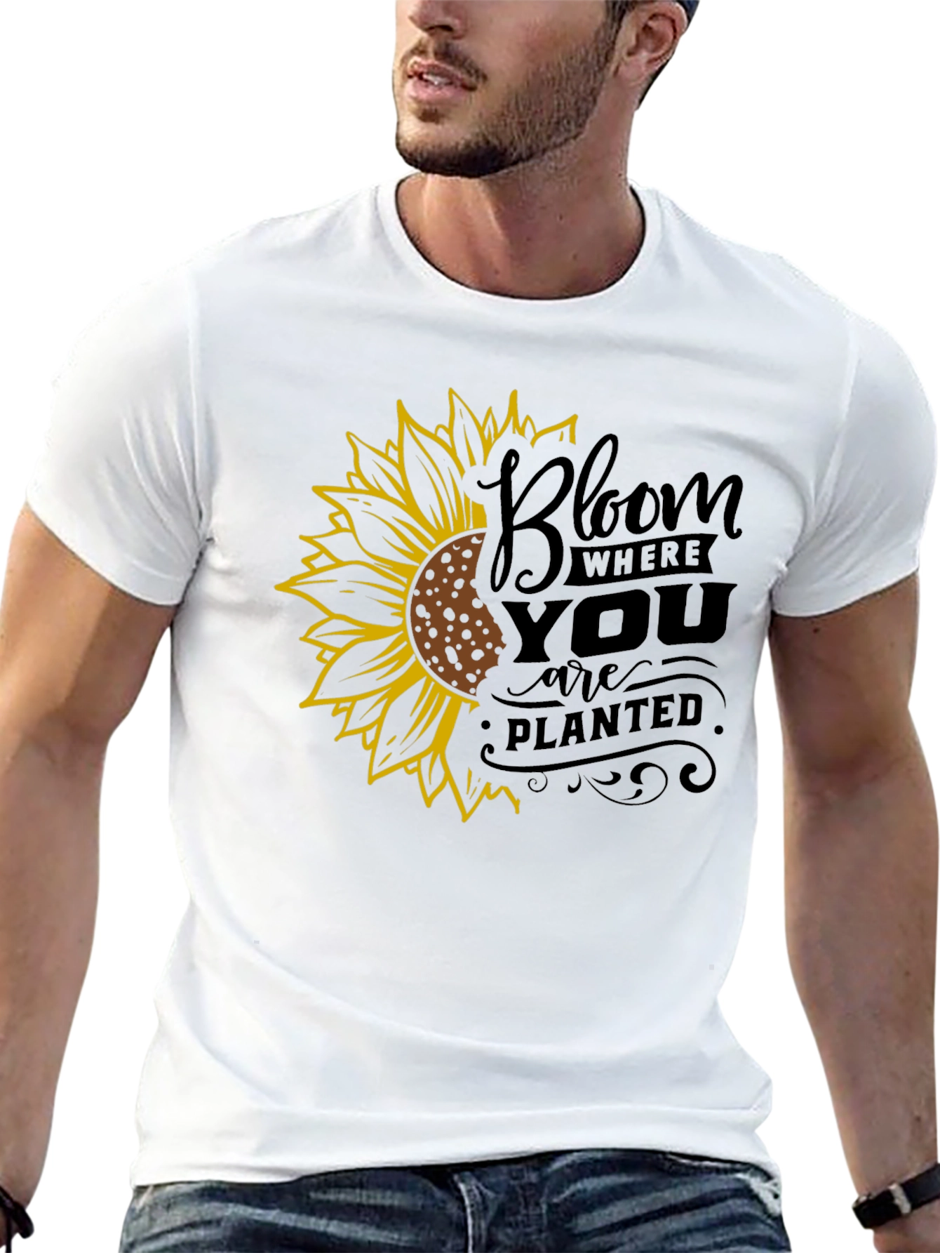 Black Bloom Where You Are Planted Sunflower Black T-Shirt view 13