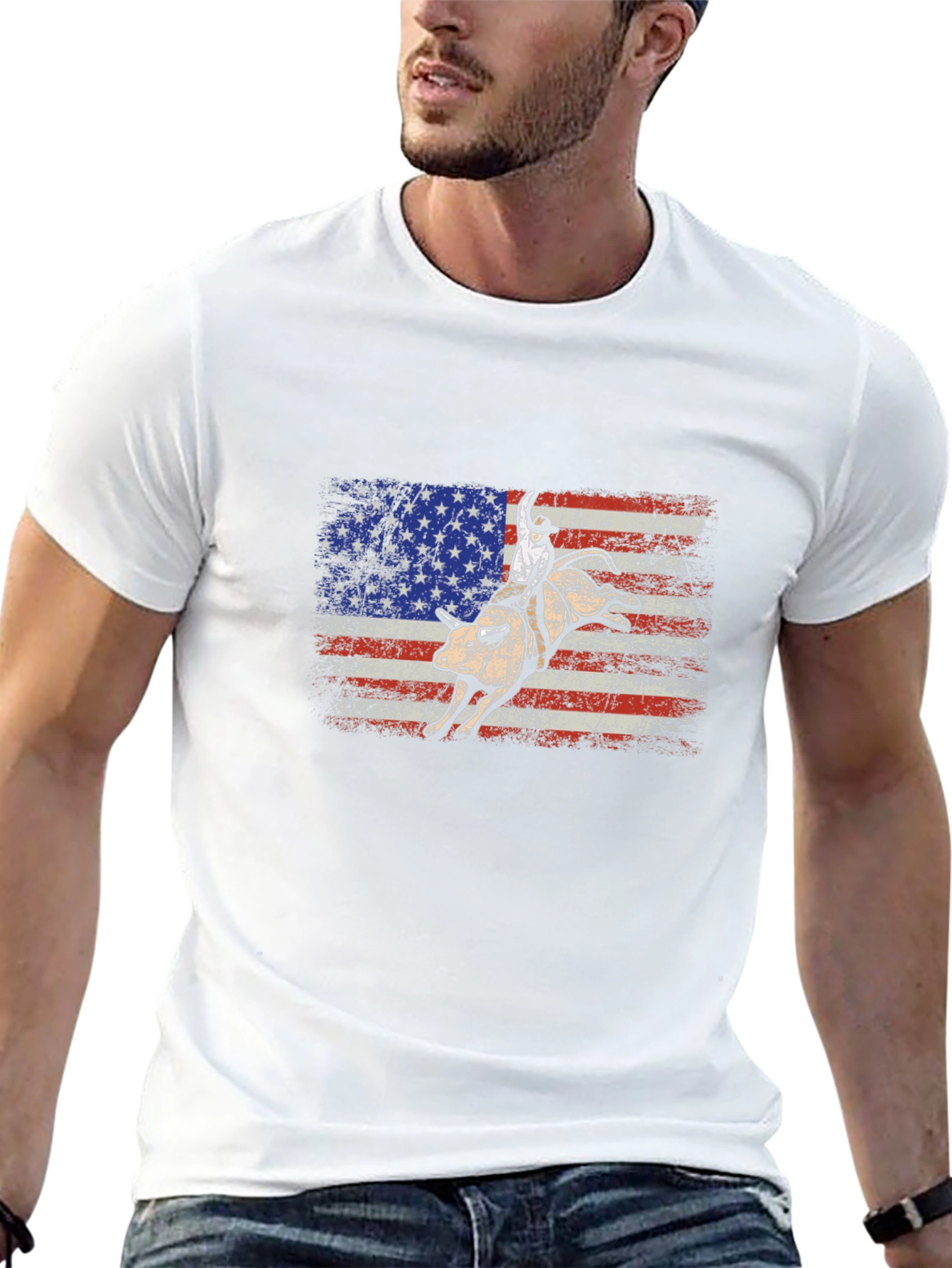 American Flag Bull Rider Graphic T-Shirt - 13
