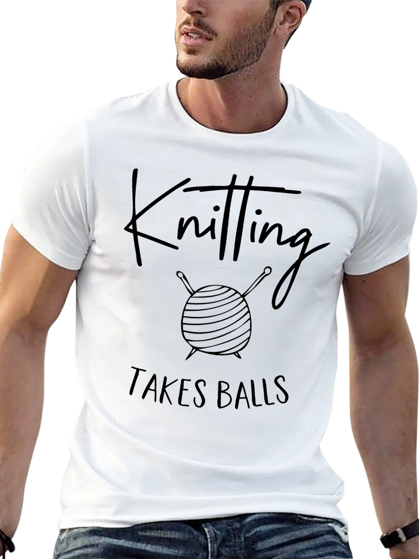 Black Knitting Takes Balls Graphic T-Shirt view 13