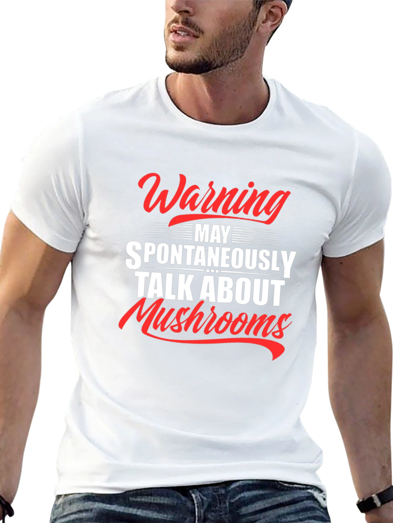 Black Warning: May Spontaneously Talk About Mushrooms T-Shirt view 13