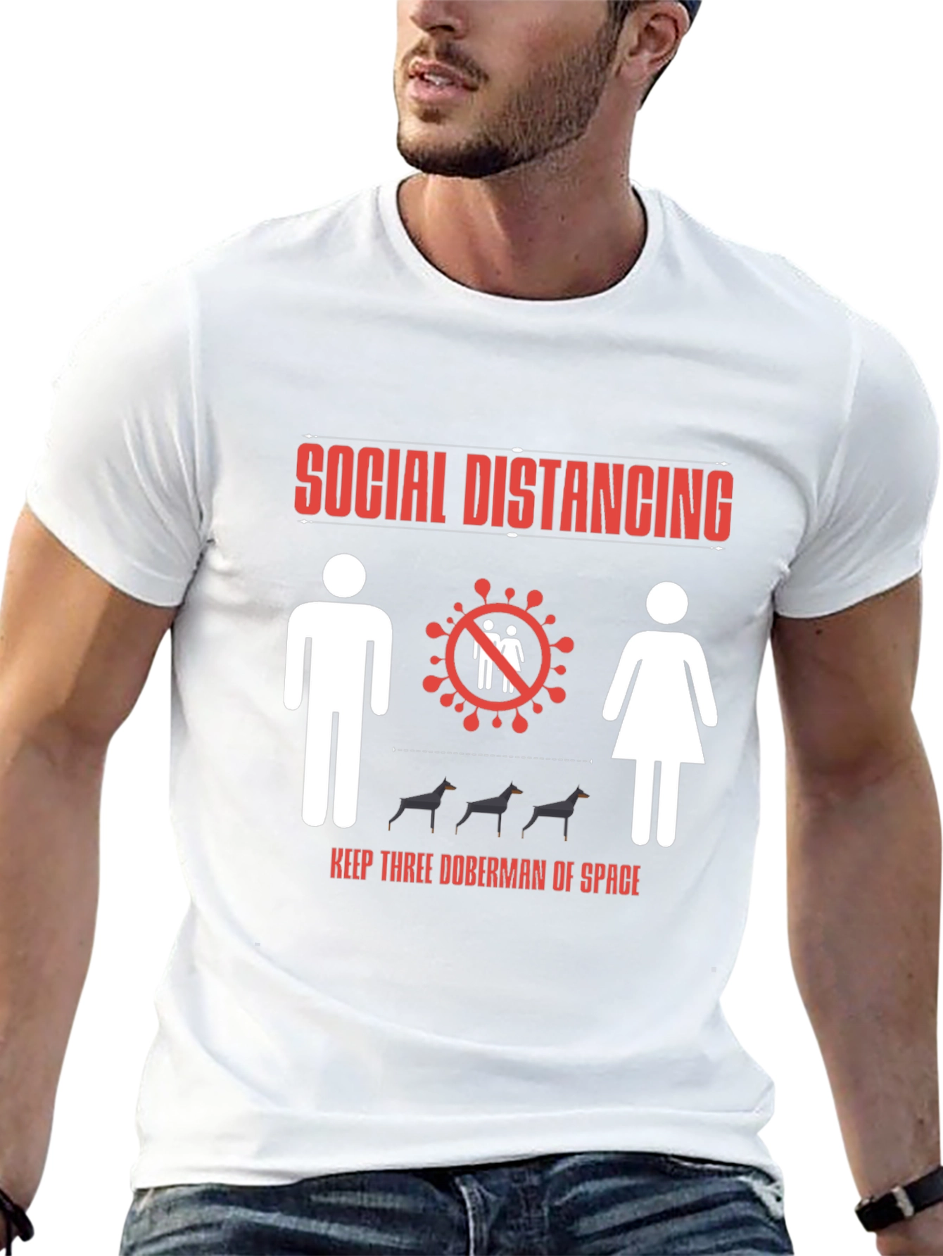 Black Social Distancing Doberman T-Shirt view 13