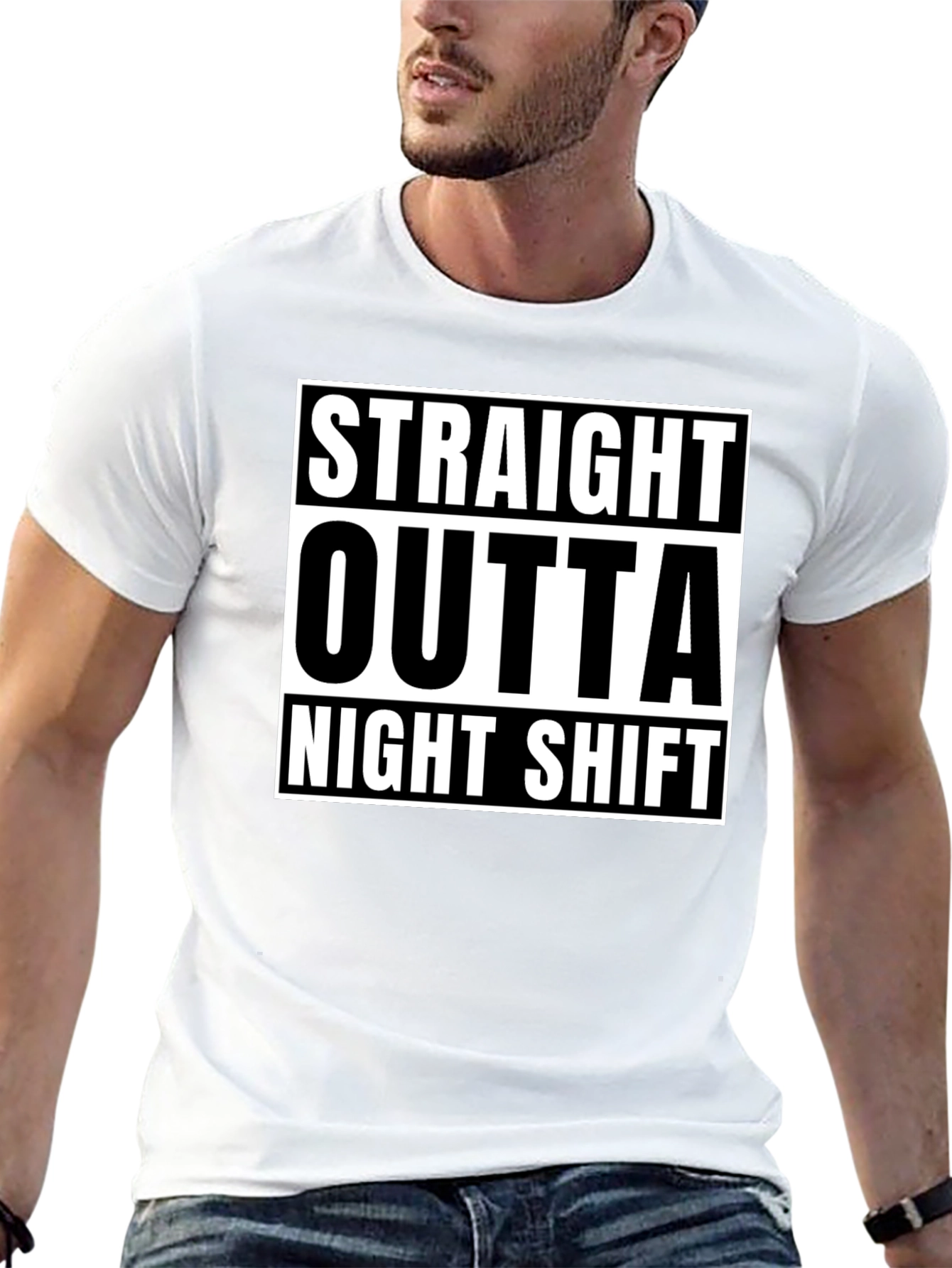 Black Straight Outta Night Shift Black Graphic T-Shirt view 13