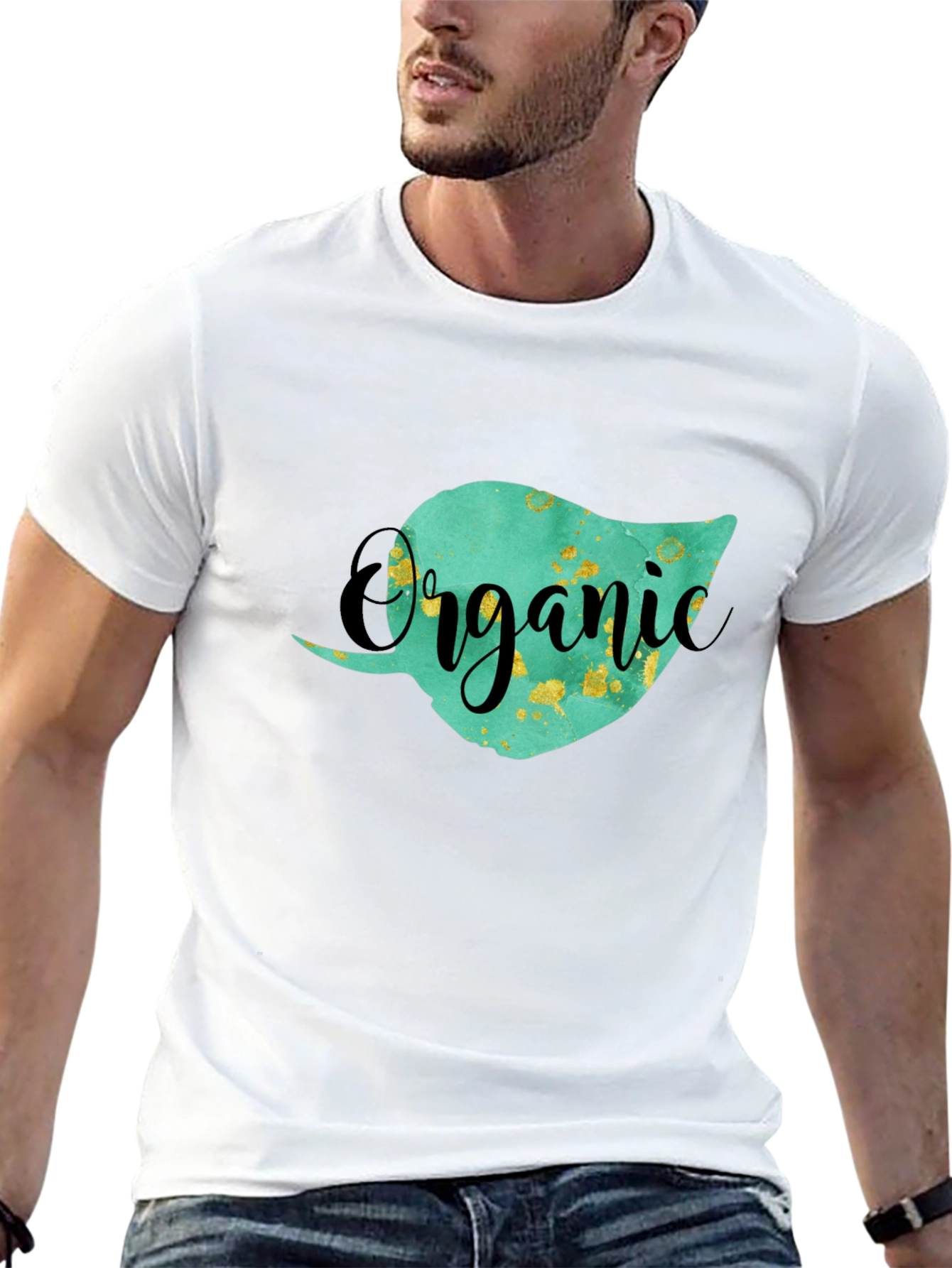 Black Organic Leaf Graphic T-Shirt - Unisex Black Tee view 13