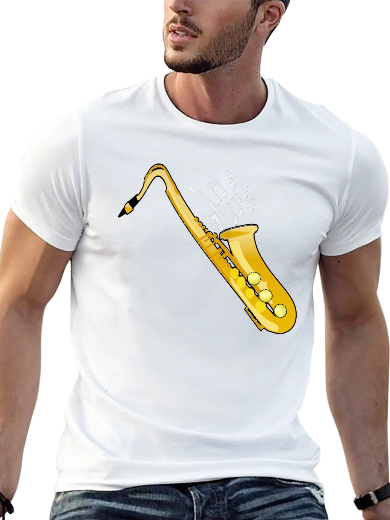 Black Saxophone Music Notes Graphic Tee view 13