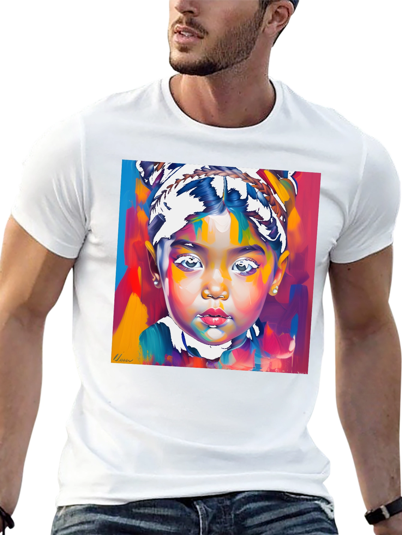 Black Artistic Child Portrait Graphic Tee - Bold & Unique view 13