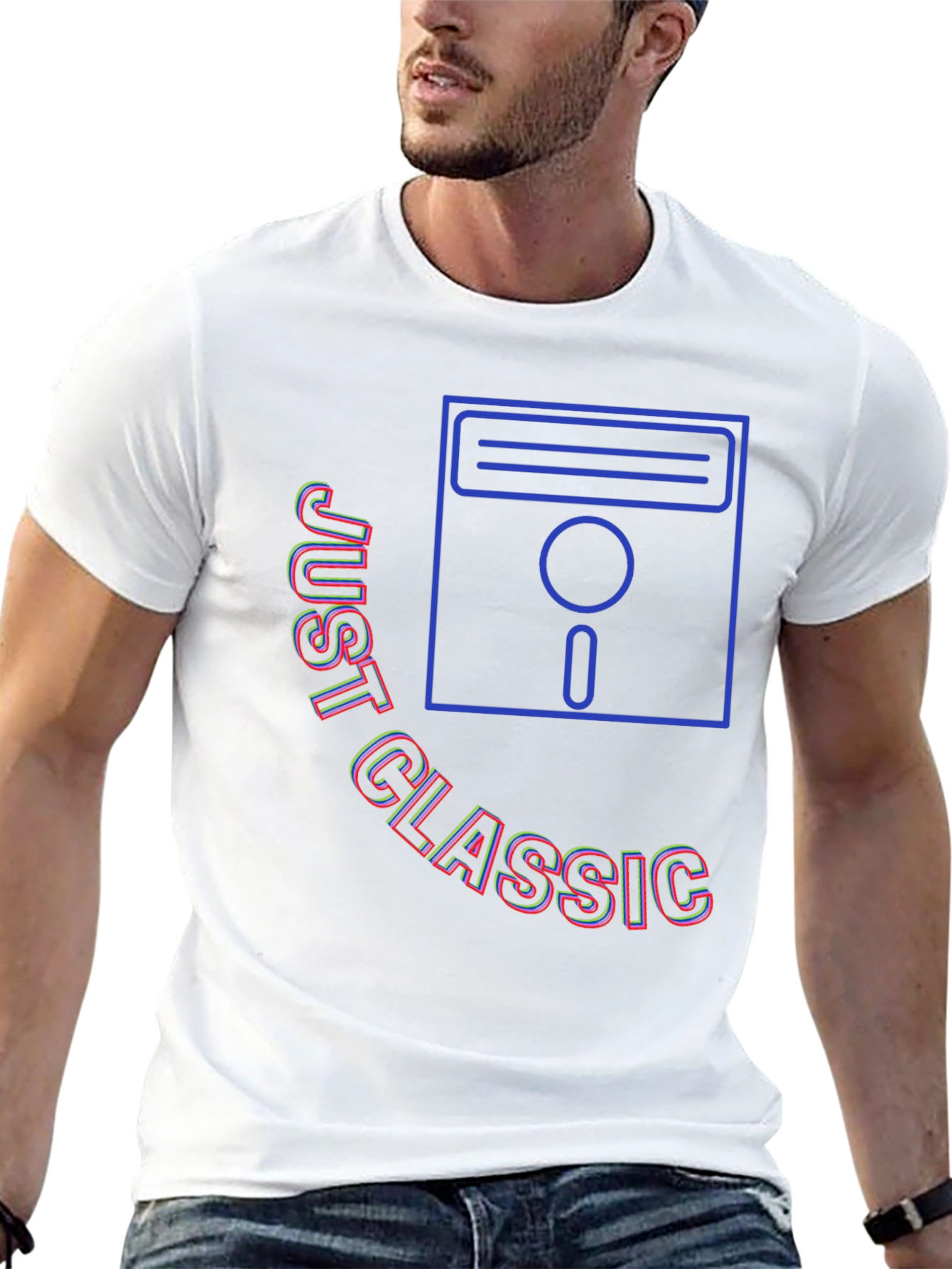 Black Just Classic Retro Floppy Disk Graphic T-Shirt view 13