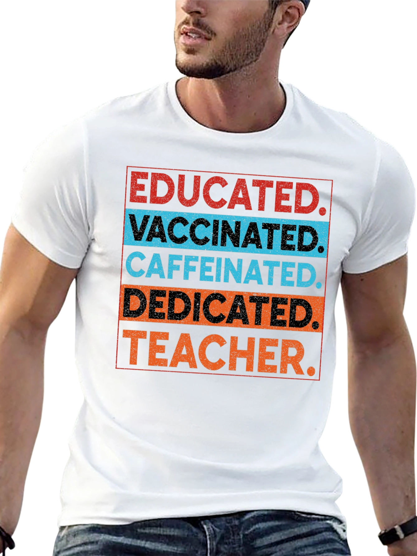 Black Educated Vaccinated Caffeinated Dedicated Teacher T-Shirt view 13
