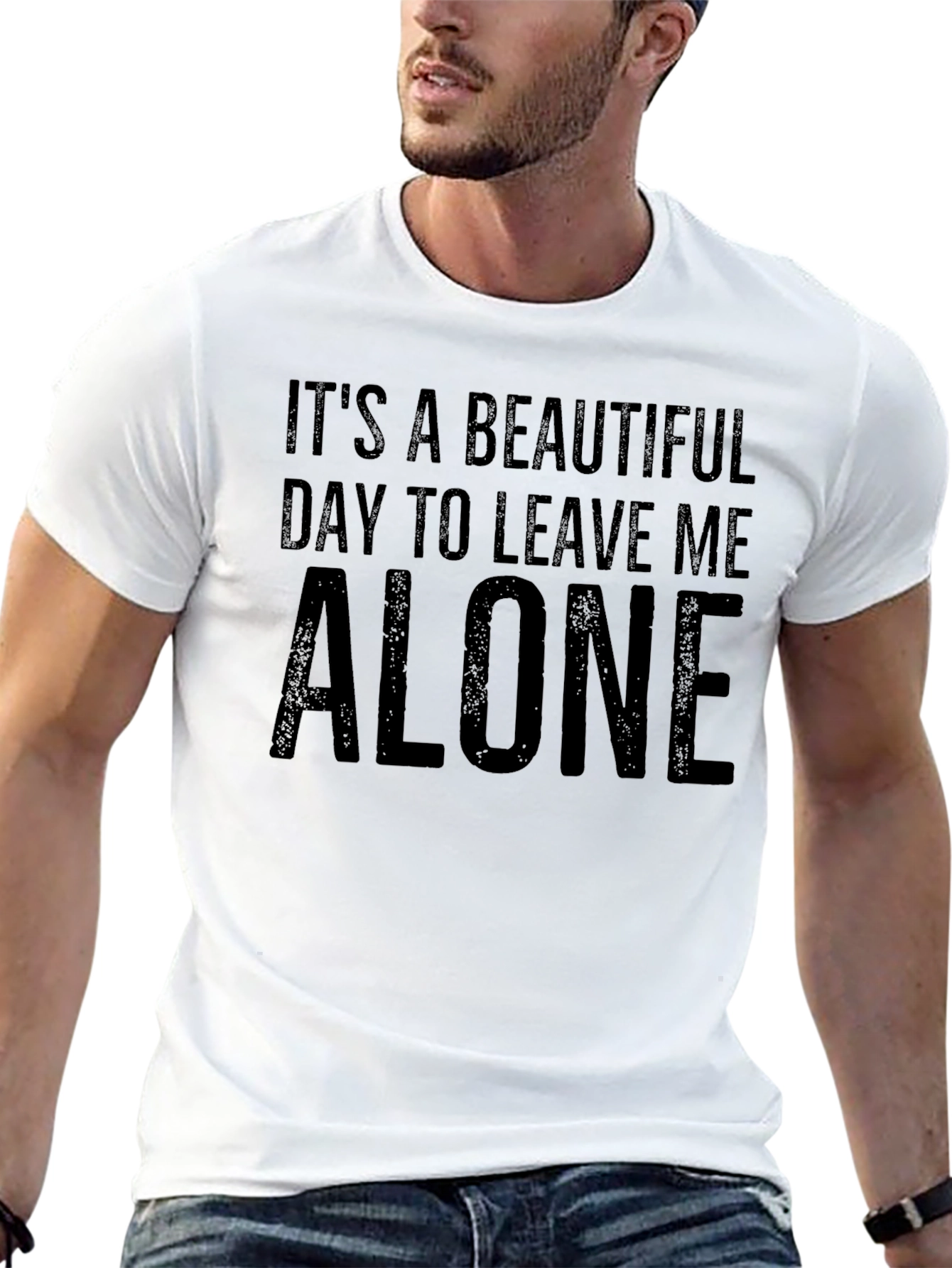 Black Humorous "Leave Me Alone" Graphic Tee - Black view 13