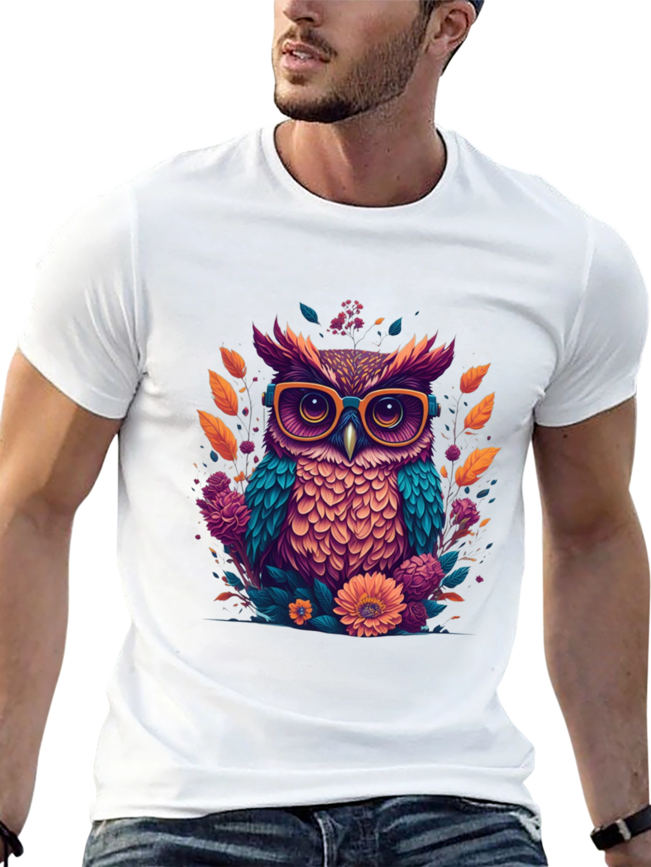 Black Owl with Glasses Graphic Tee view 13