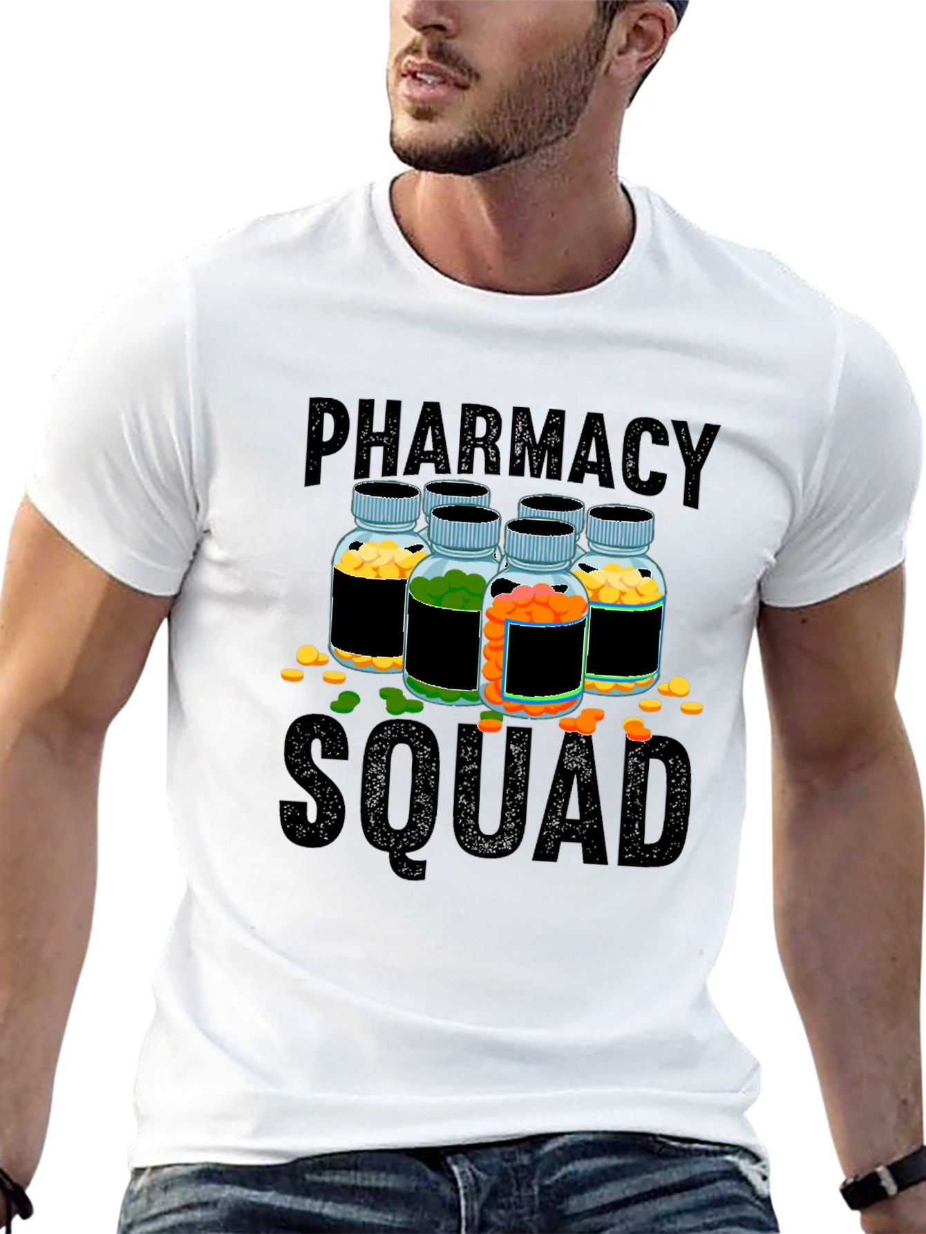 Black Pharmacy Squad T-Shirt - Pill Bottles Design view 13