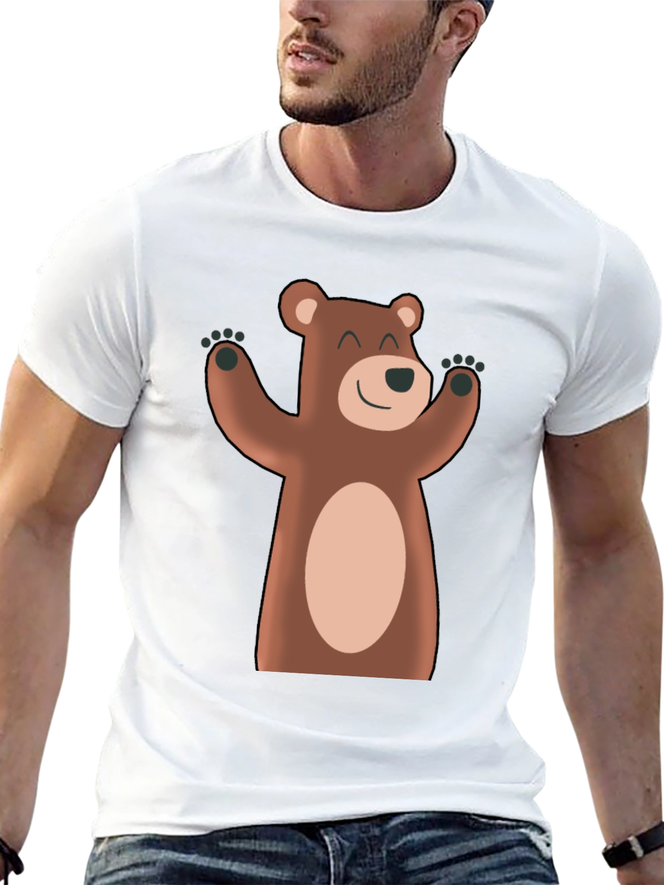 Black Cute Cartoon Bear Black T-Shirt view 13