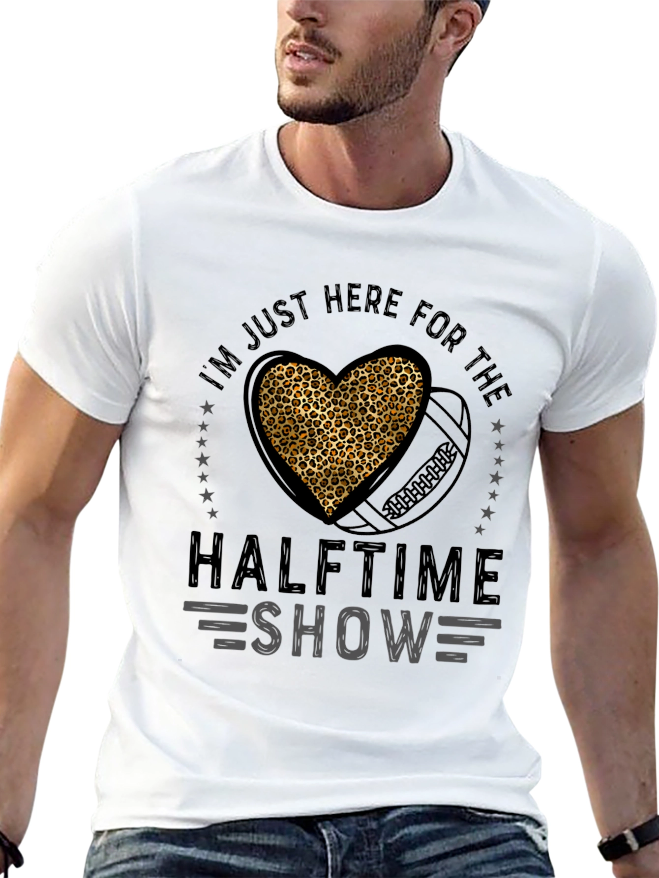 Black Halftime Show Leopard Heart Football T-Shirt view 13