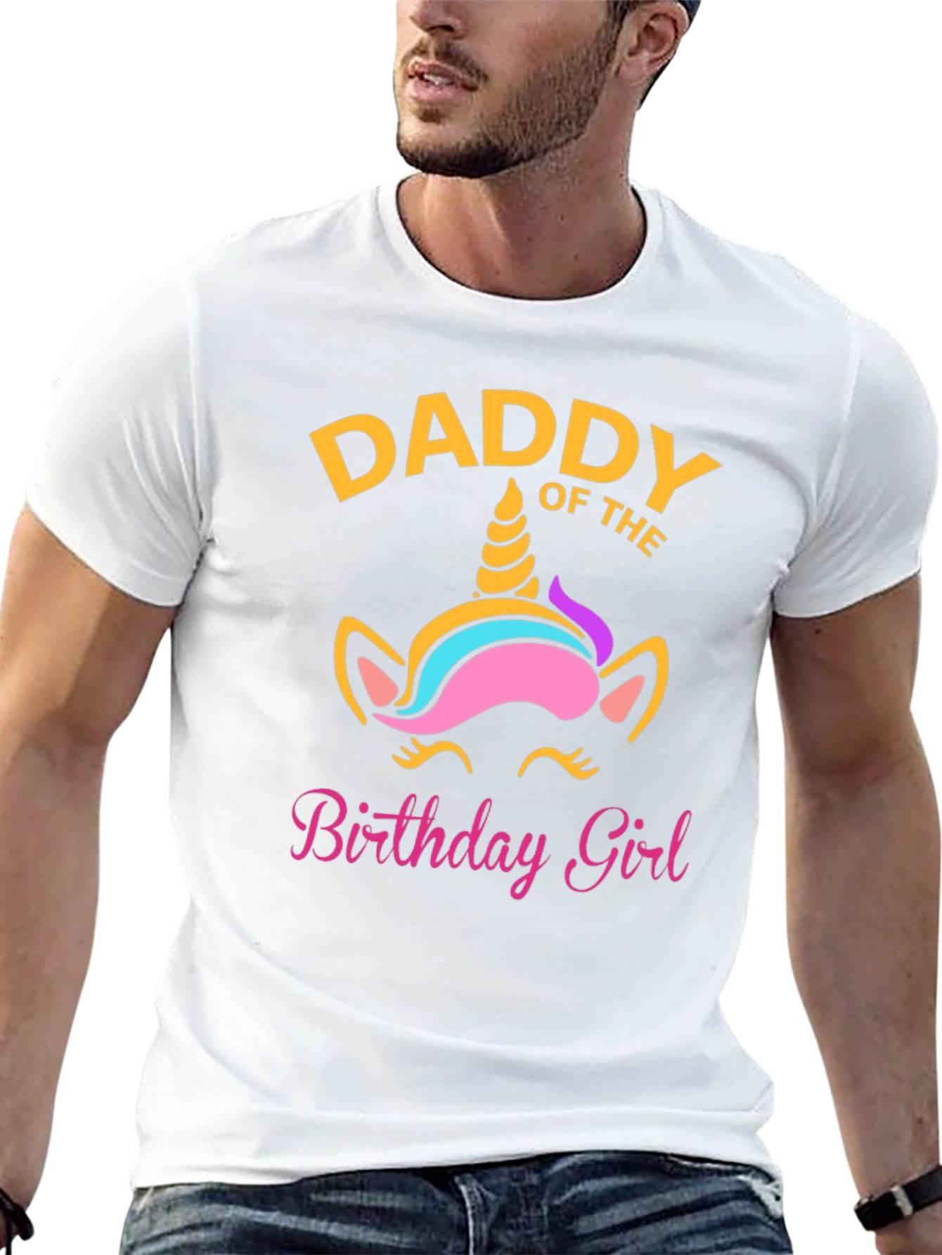 Black Daddy of the Birthday Girl Unicorn T-Shirt view 13