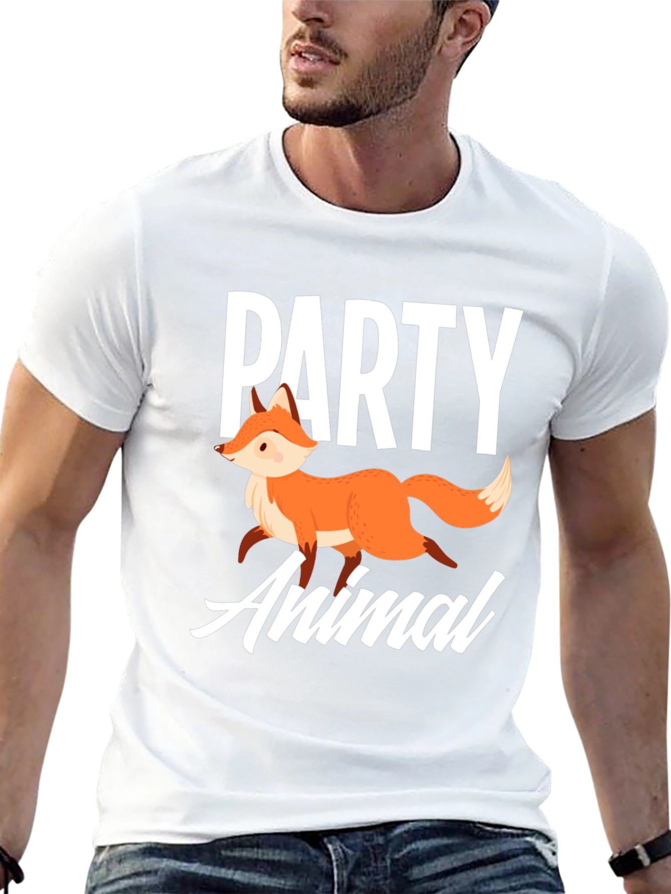 Black Party Animal Fox Graphic T-Shirt - Unisex view 13