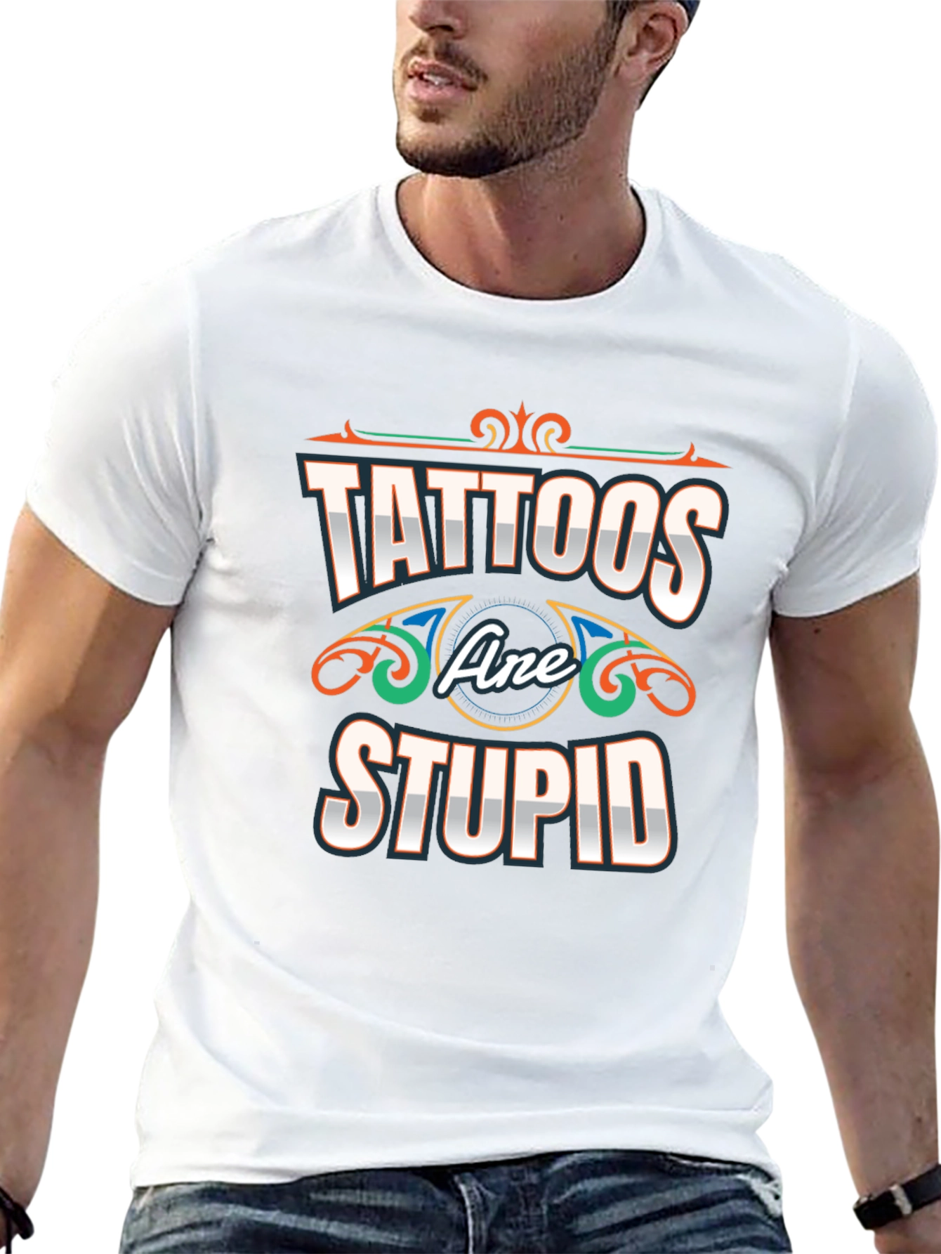 Black Tattoos Are Stupid T-Shirt - Novelty Graphic Tee view 13