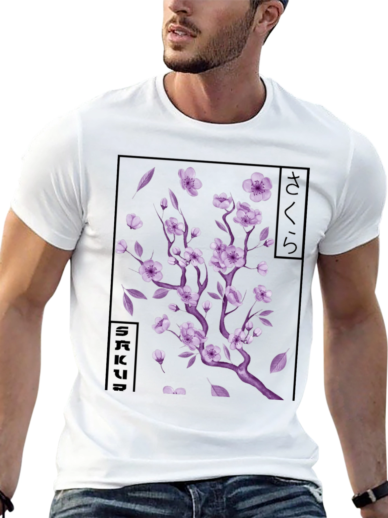 Black Sakura Blossom Graphic T-Shirt - Japanese Cherry Tree view 13