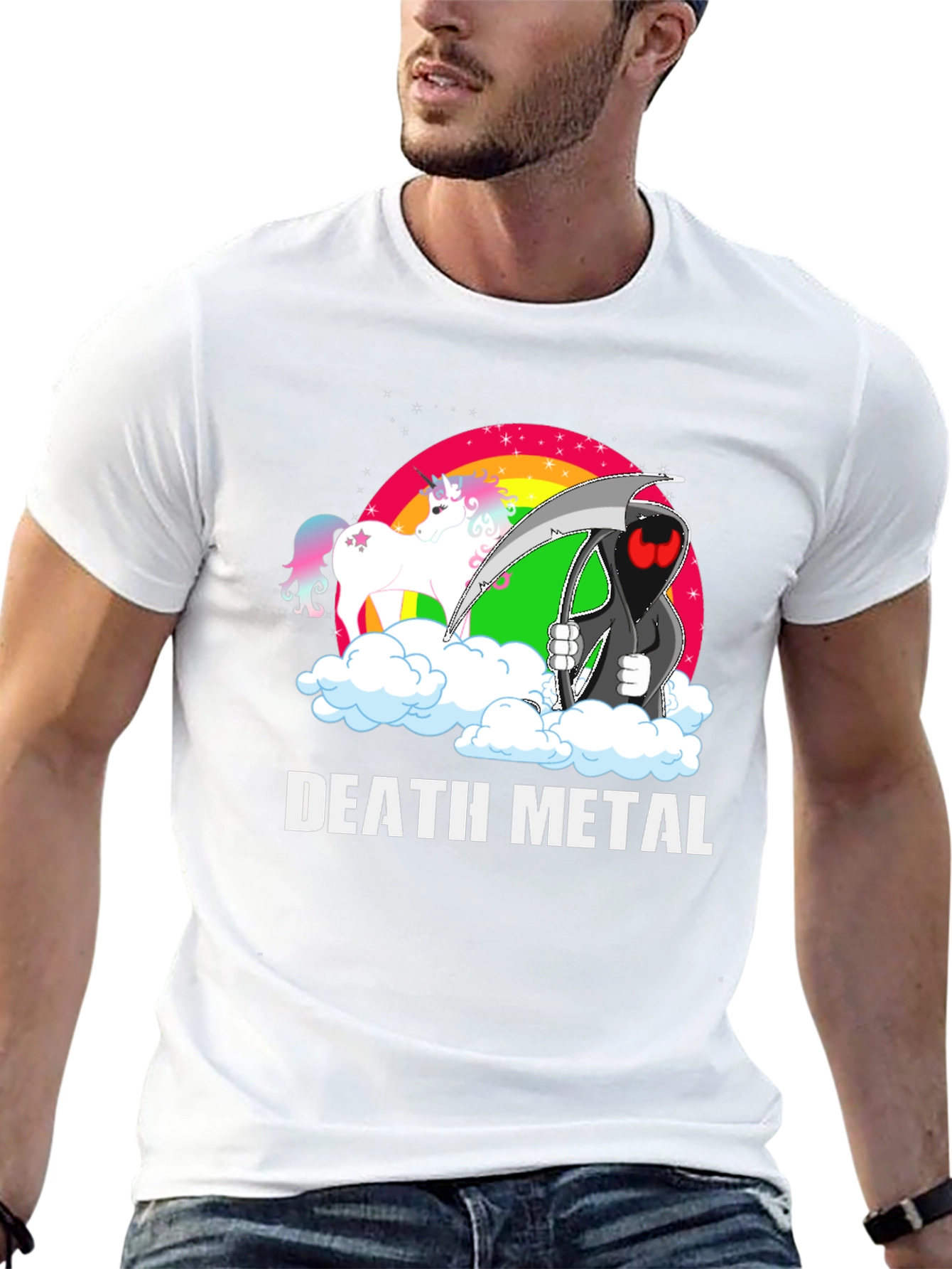 Black Death Metal Unicorn Graphic T-Shirt view 13