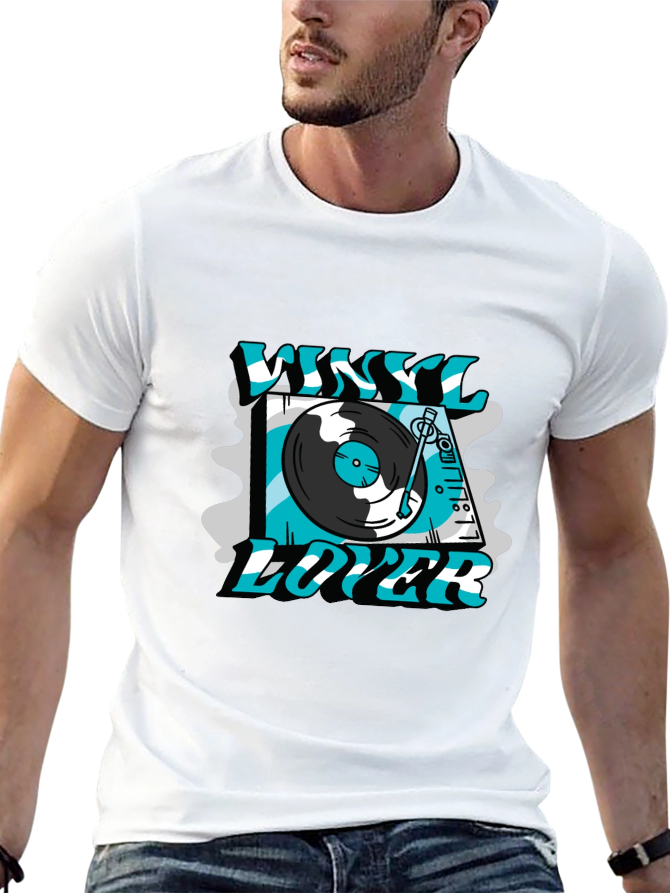 Black Vinyl Lover Graphic Tee - Black Cotton T-Shirt view 13