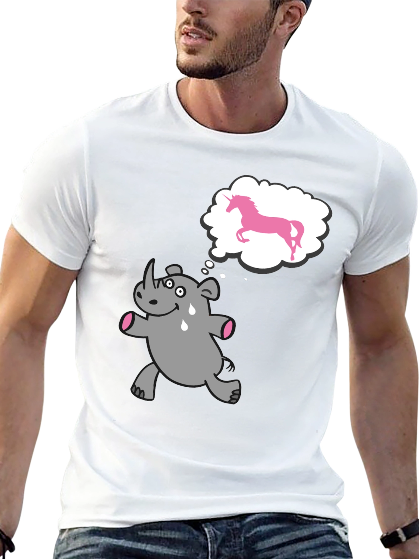 Black Funny Rhino Unicorn Dream Black T-Shirt view 13