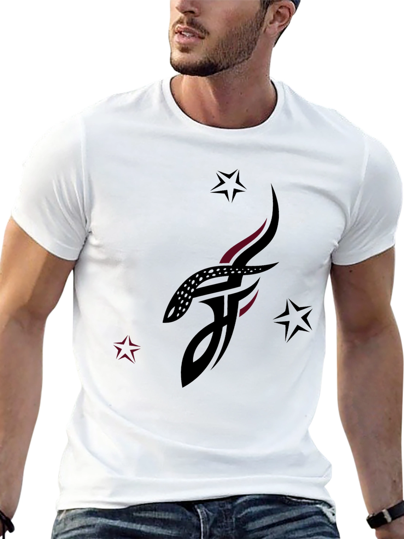 Black Stylish Black Graphic Tee with Abstract Tattoo Design view 13