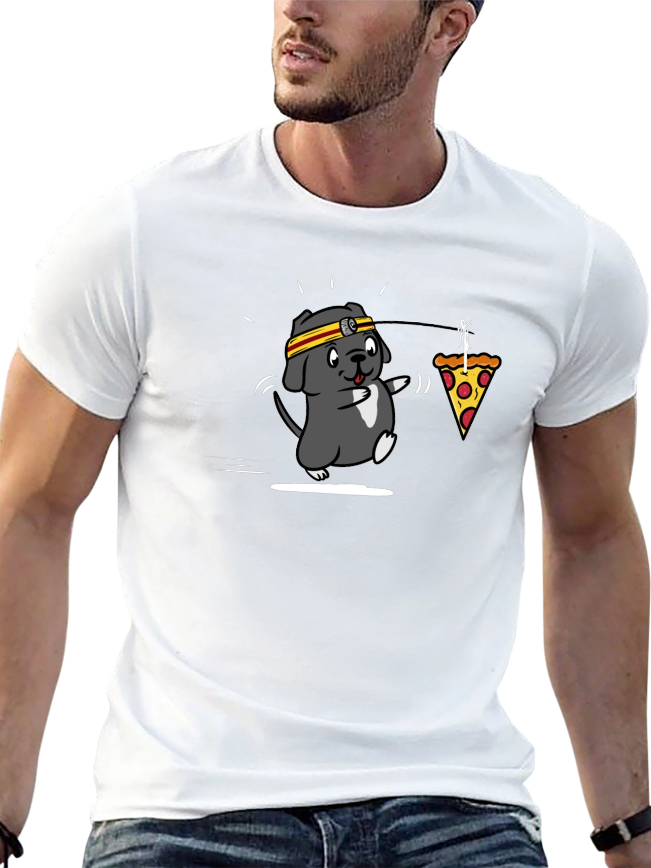 Black Pizza Dog T-Shirt - Funny Graphic Tee view 13