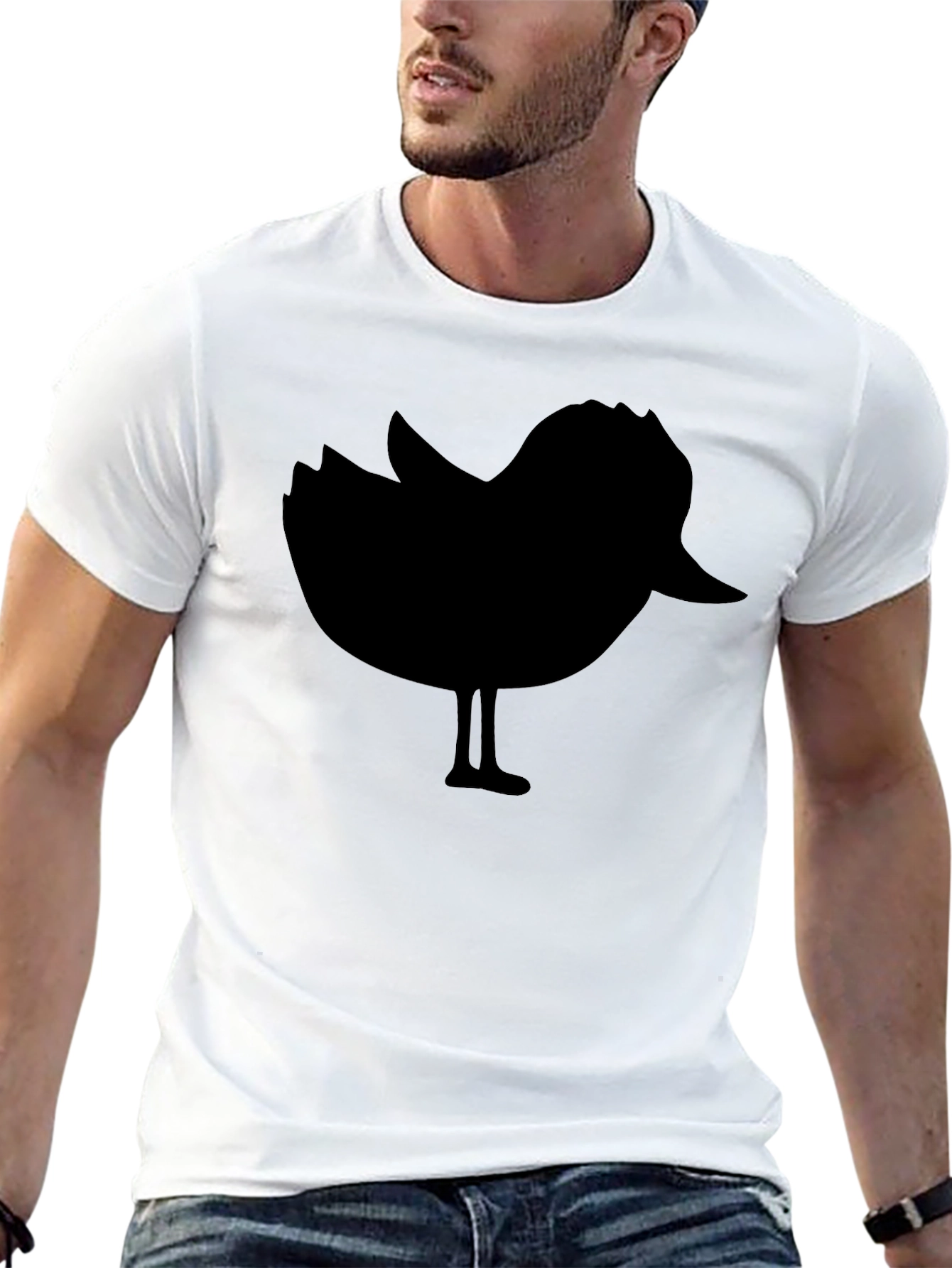 Black Black T-Shirt with Silhouette Bird Design view 13