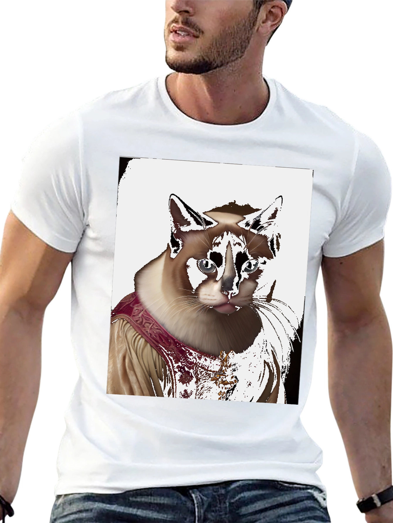 Black Regal Cat Portrait T-Shirt view 13