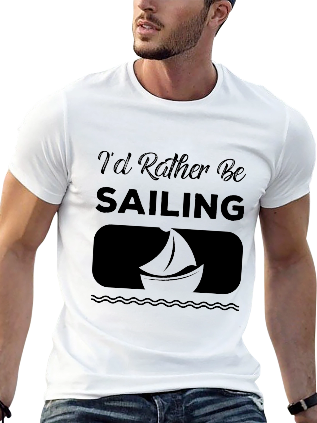 Black Sailing T-Shirt - "I'd Rather Be Sailing" - Soft Cotton view 13