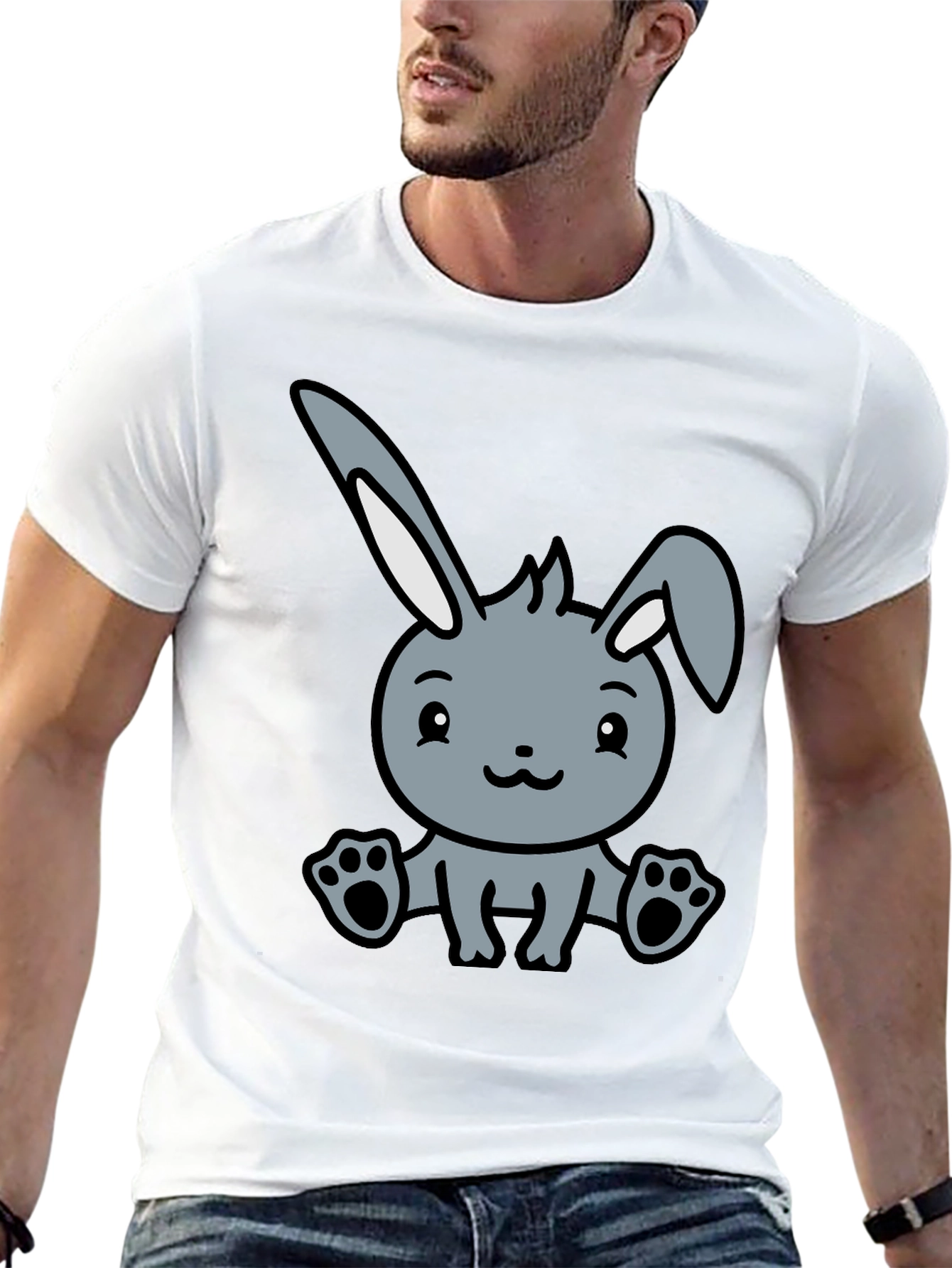 Black Cute Cartoon Bunny Graphic Black T-Shirt view 13