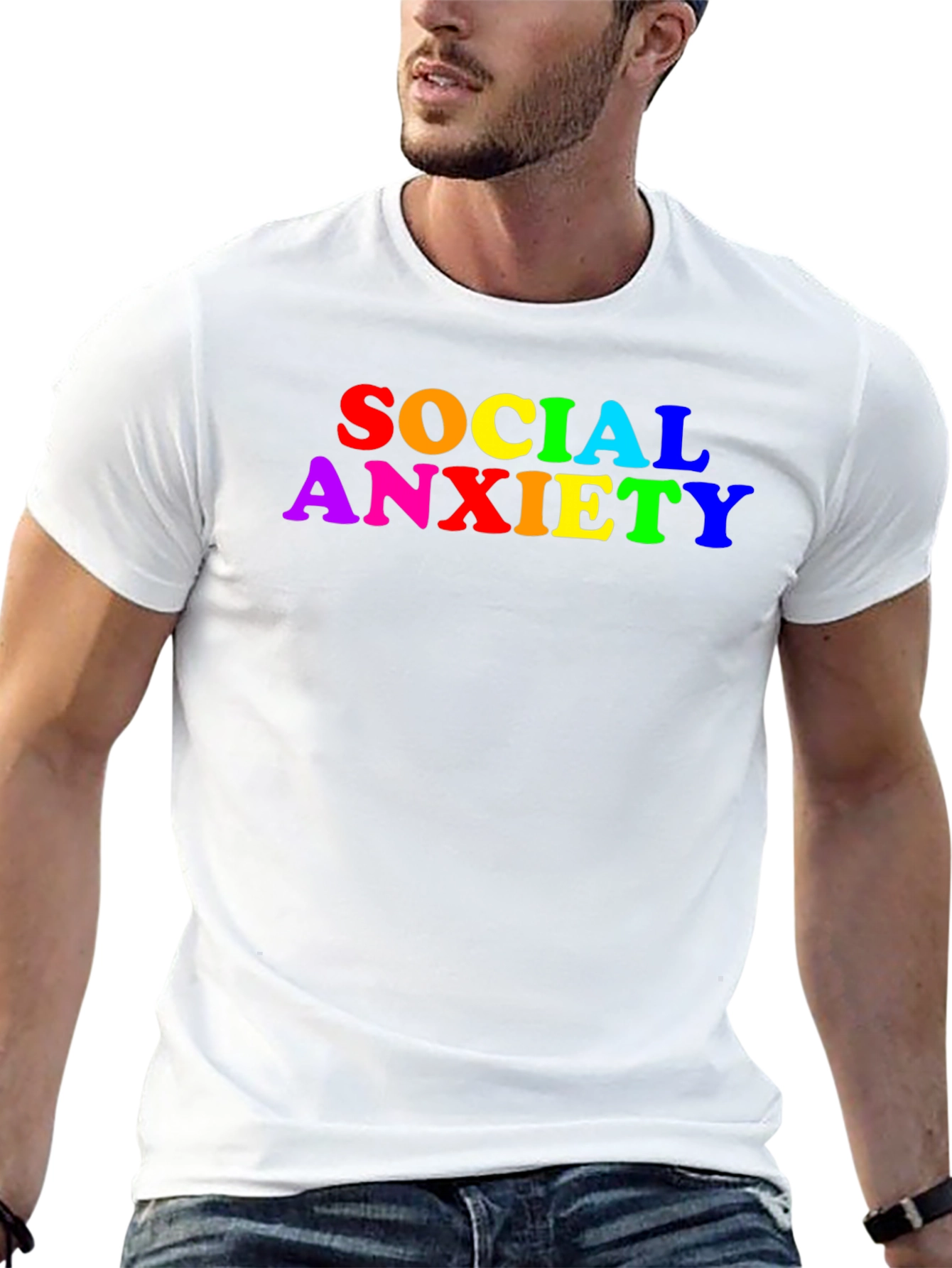 Black Social Anxiety Rainbow Text Black T-Shirt view 13