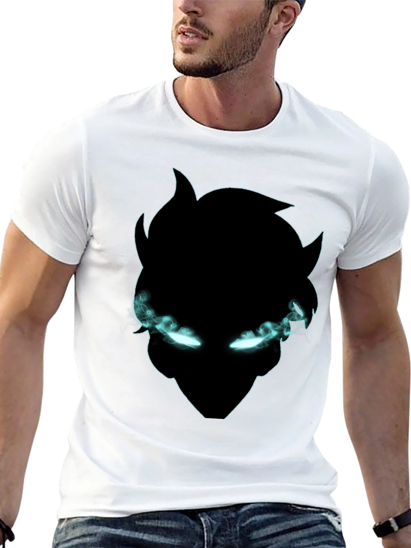 Black Black Graphic Tee: Mystical Glowing Eyes Design view 13