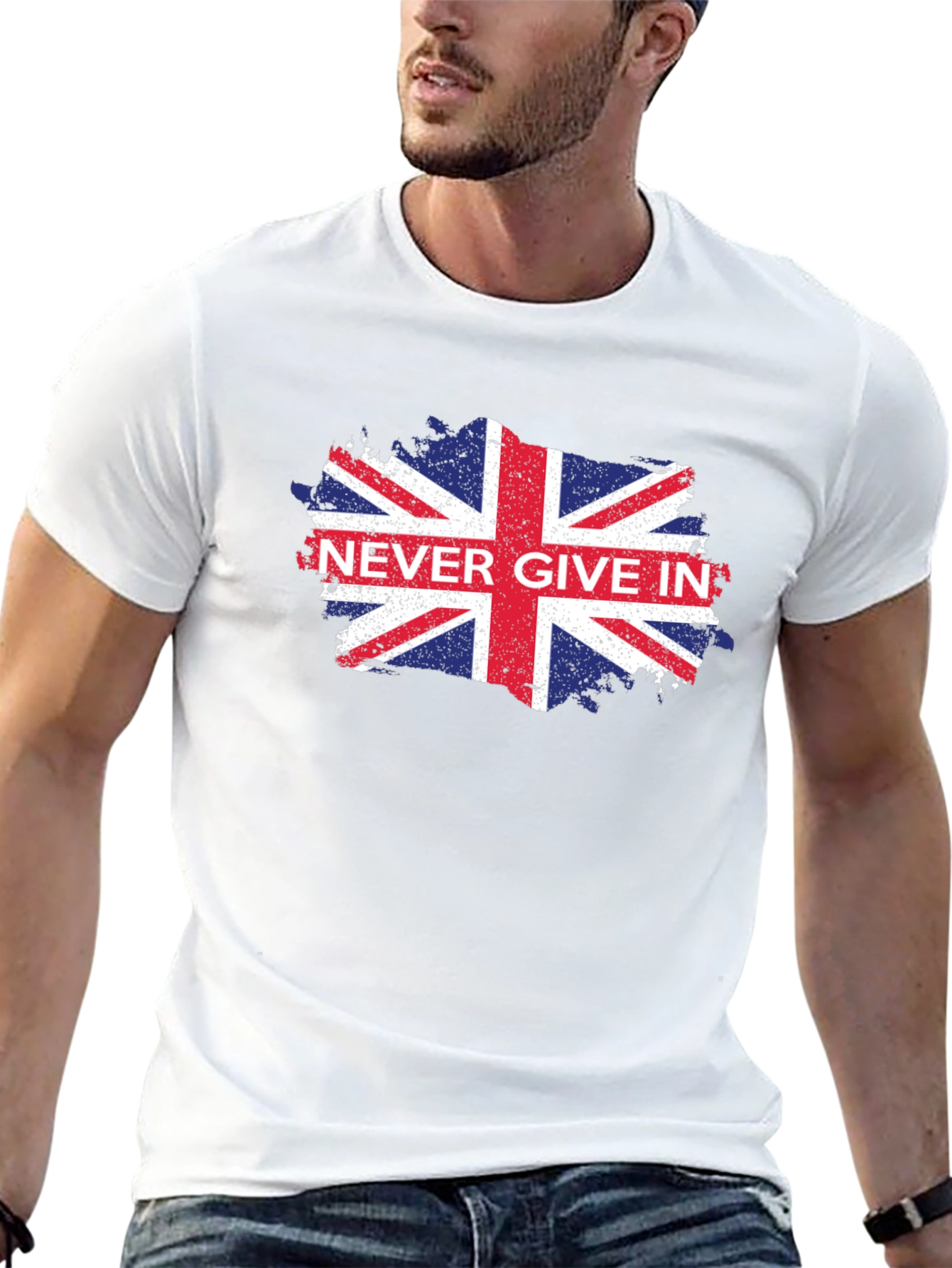 Never Give In UK Flag Graphic Black T-Shirt - 13